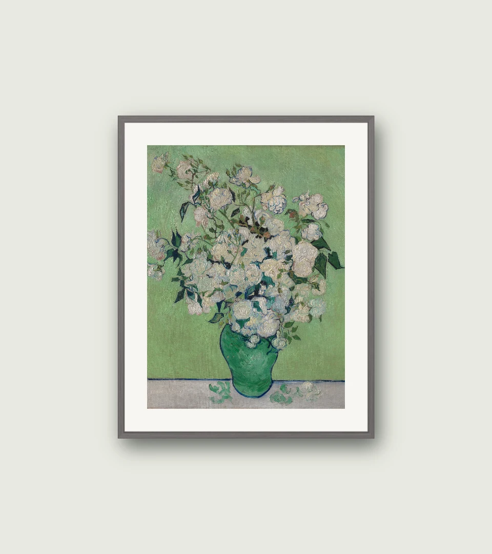 Roses by Vincent van Gogh with dark walnut
