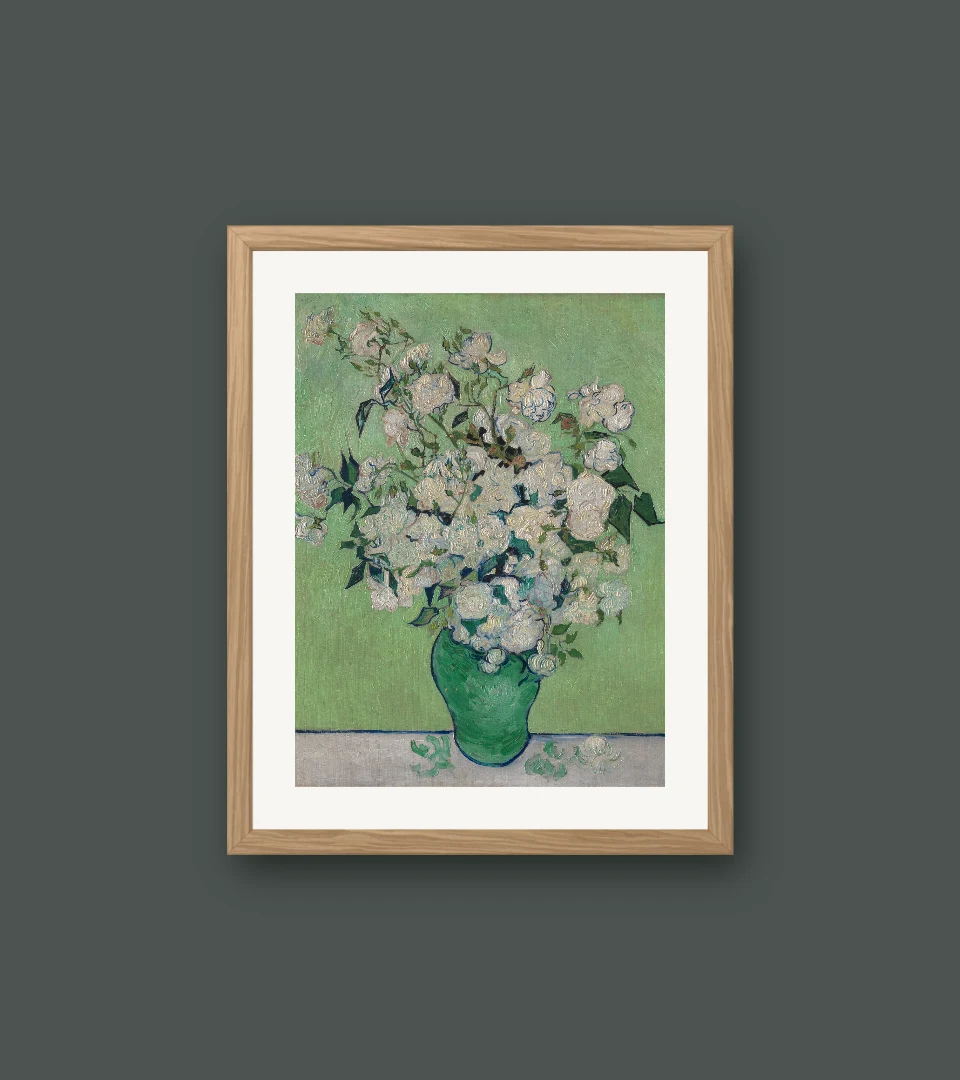 Roses by Vincent van Gogh with deep graphite wall