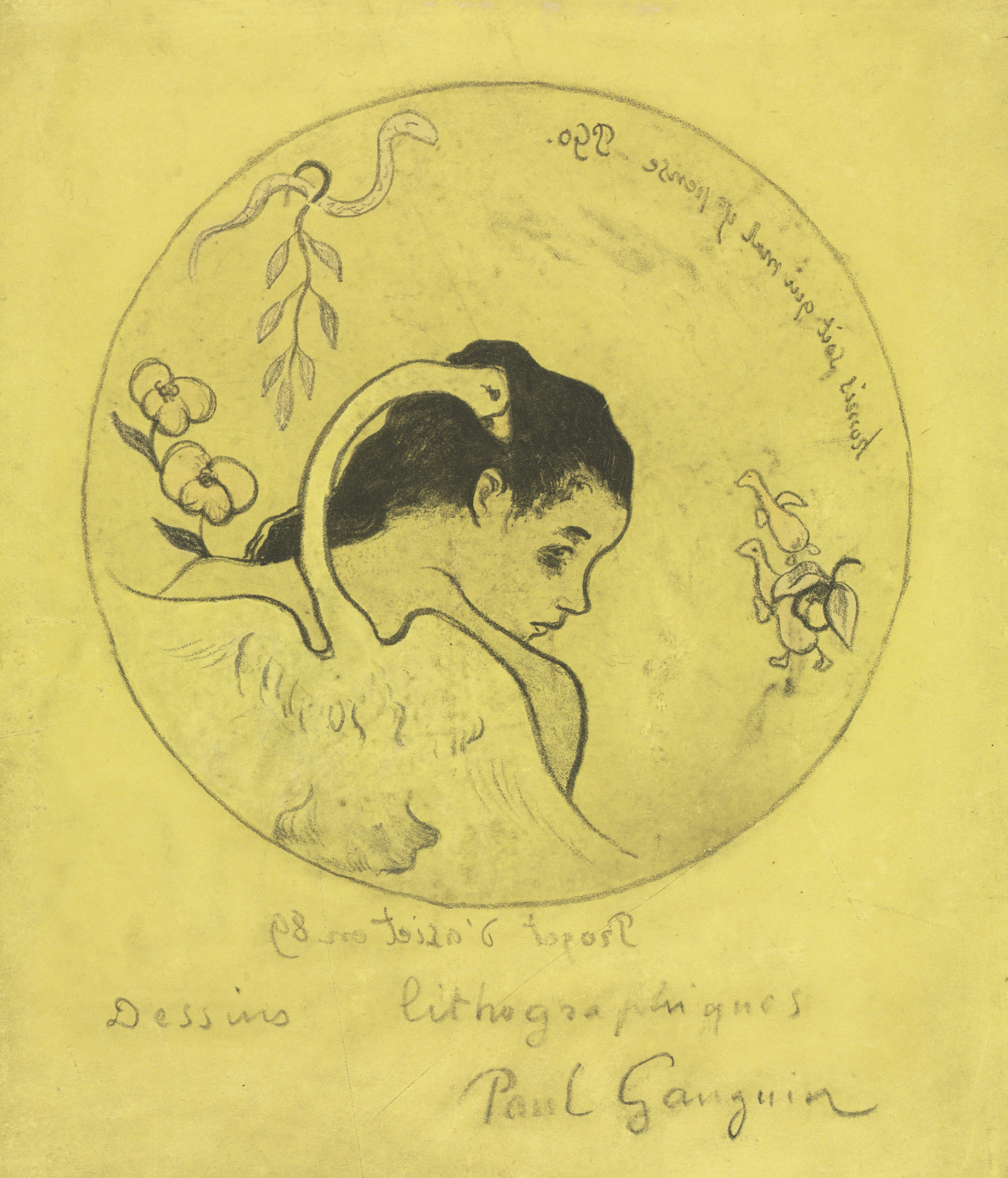 Volpini Suite:  Design for a Plate:  Leda and the Swan (Projet d'Assiette: Léda et le Cygne) by Paul Gauguin