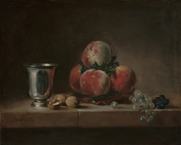 Still Life with Peaches, a Silver Goblet, Grapes, and Walnuts by Jean-Siméon Chardin