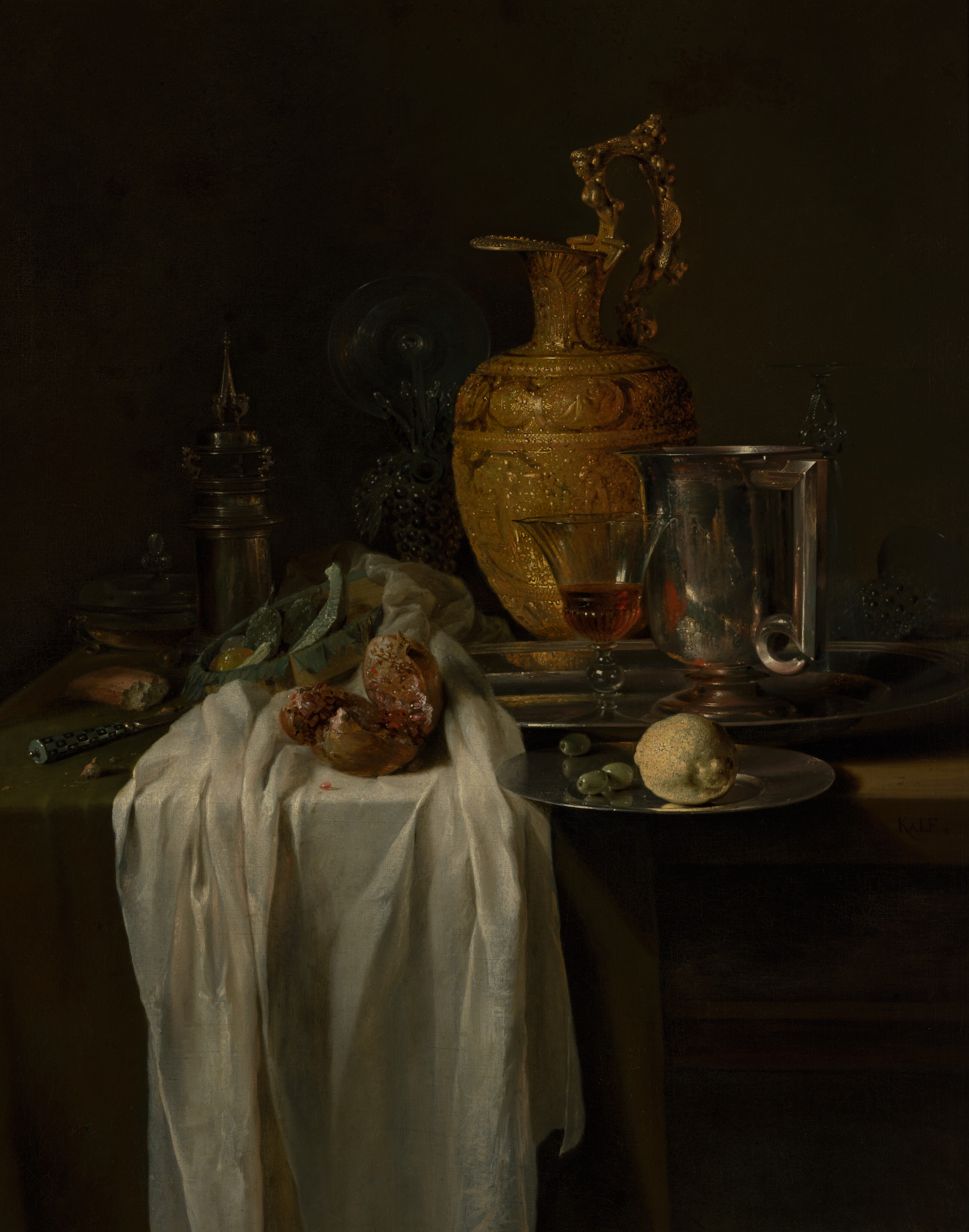Still Life with Ewer, Vessels, and Pomegranate by Willem Kalf
