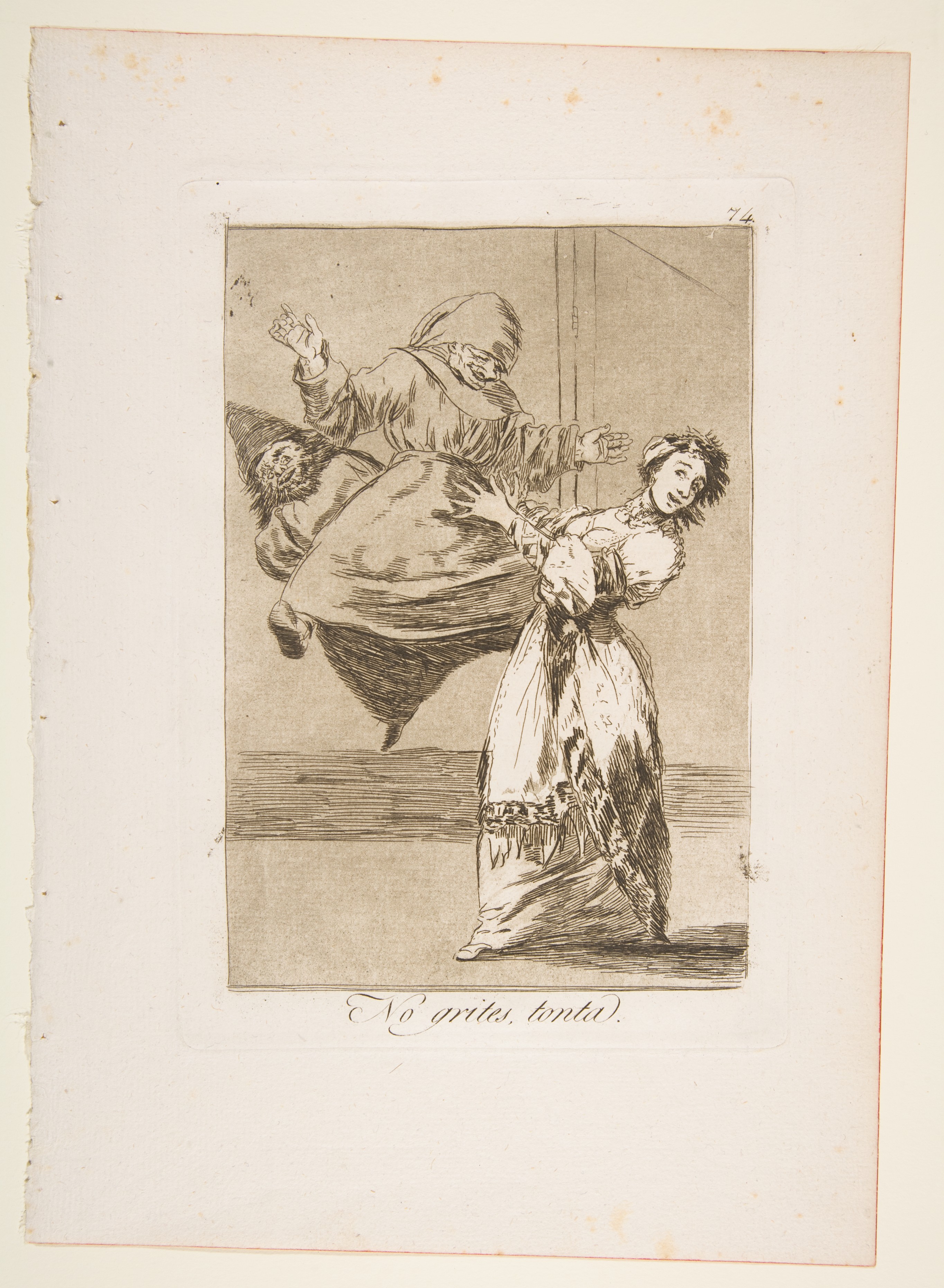 Plate 74 from "Los Caprichos": Don't scream, stupid (No grites, tonta) by Goya (Francisco de Goya y Lucientes)