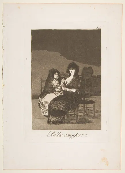 Plate 15 from "Los Caprichos": A pretty piece of advice (Bellos consejos) by Goya (Francisco de Goya y Lucientes)