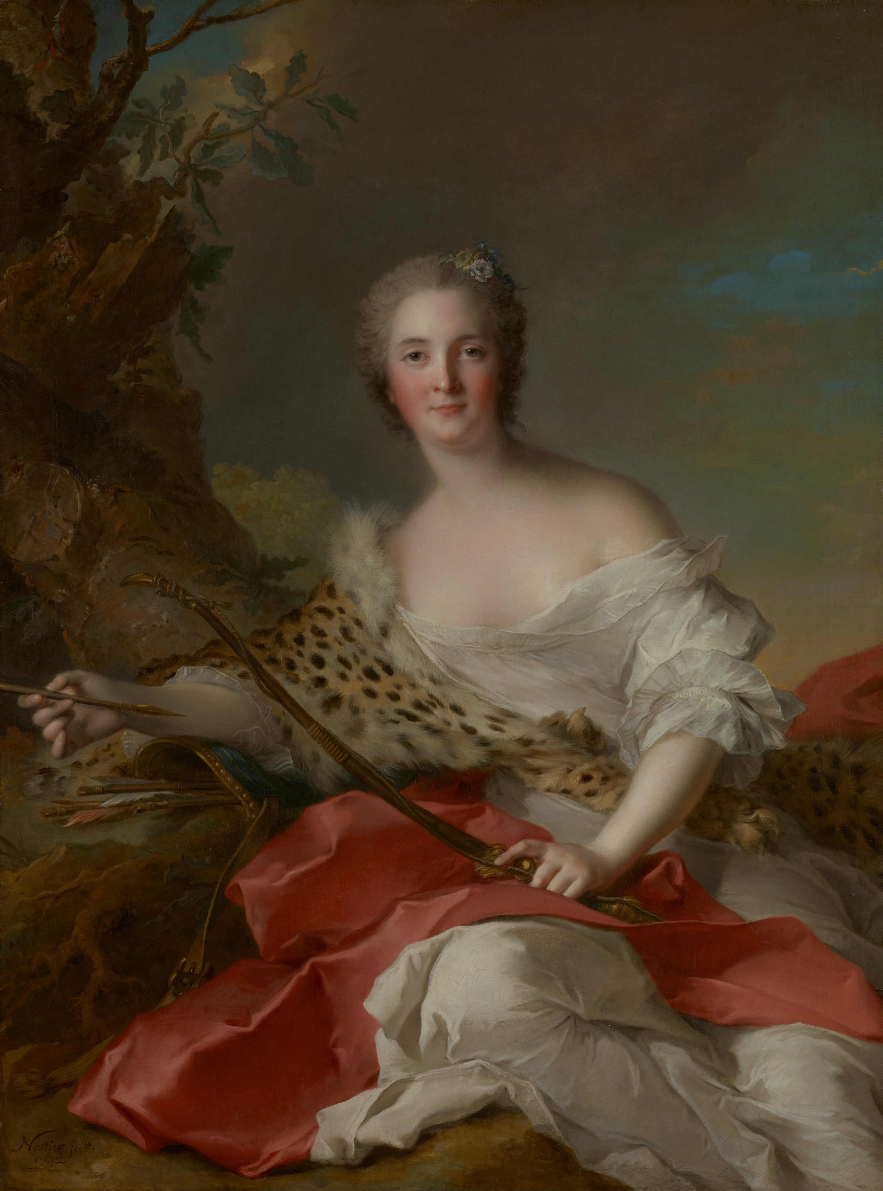 Portrait of Madame Bonnier de la Mosson as Diana (Constance-Gabrielle-Magdeleine du Monciel de Lauraille) by Jean-Marc Nattier