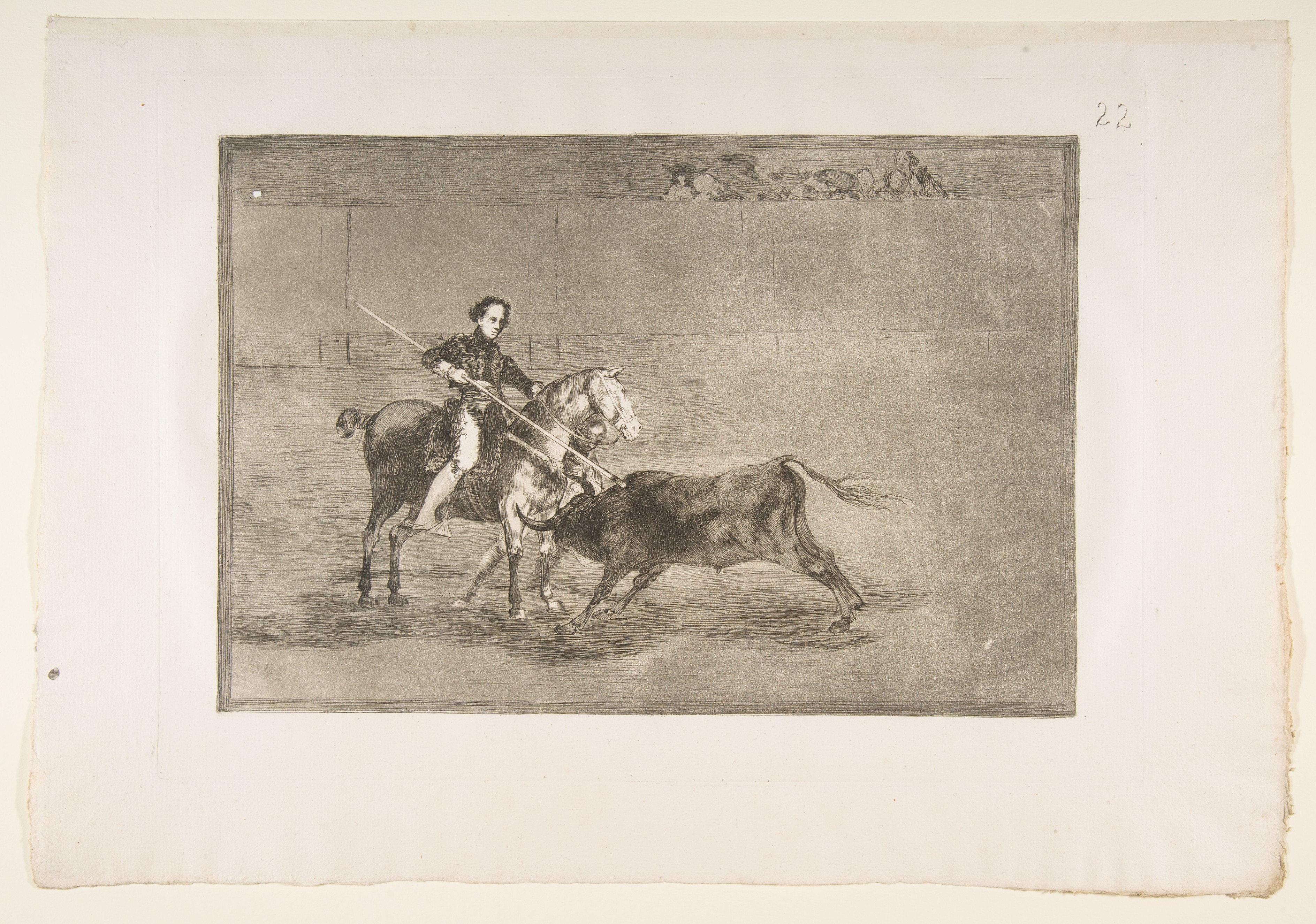 Plate 22 from "La Tauromaquia": Manly courage of the celebrated Pajuelera in [the ring] at Zaragoza by Goya (Francisco de Goya y Lucientes)