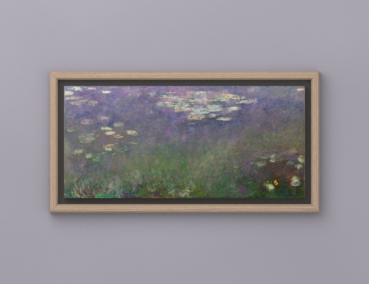 Water Lilies (Agapanthus) — Ash Floating Frame · Lavender-Gray Limewash Wall.
