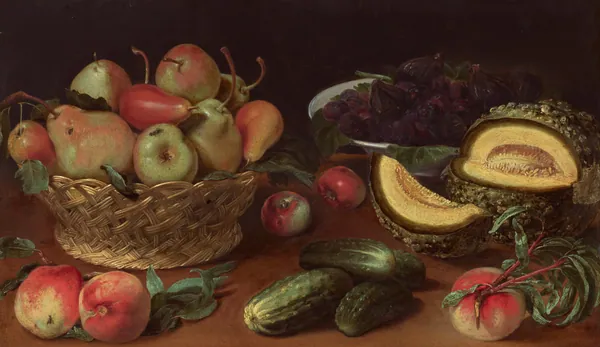Still Life with Apples, Pears, Cucumbers, Figs, Plums, and a Melon by Fede Galizia