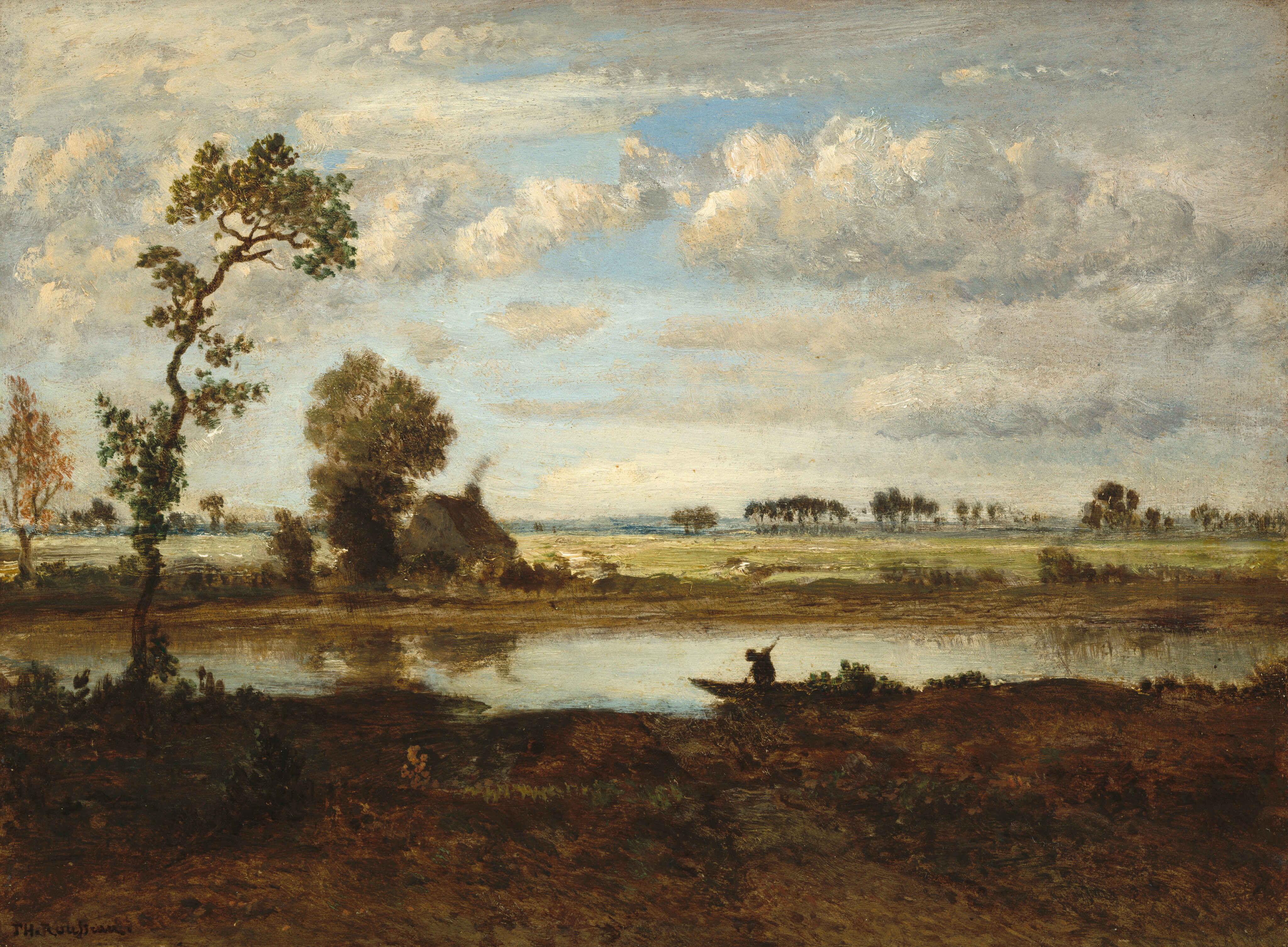 Landscape with Boatman by Théodore Rousseau