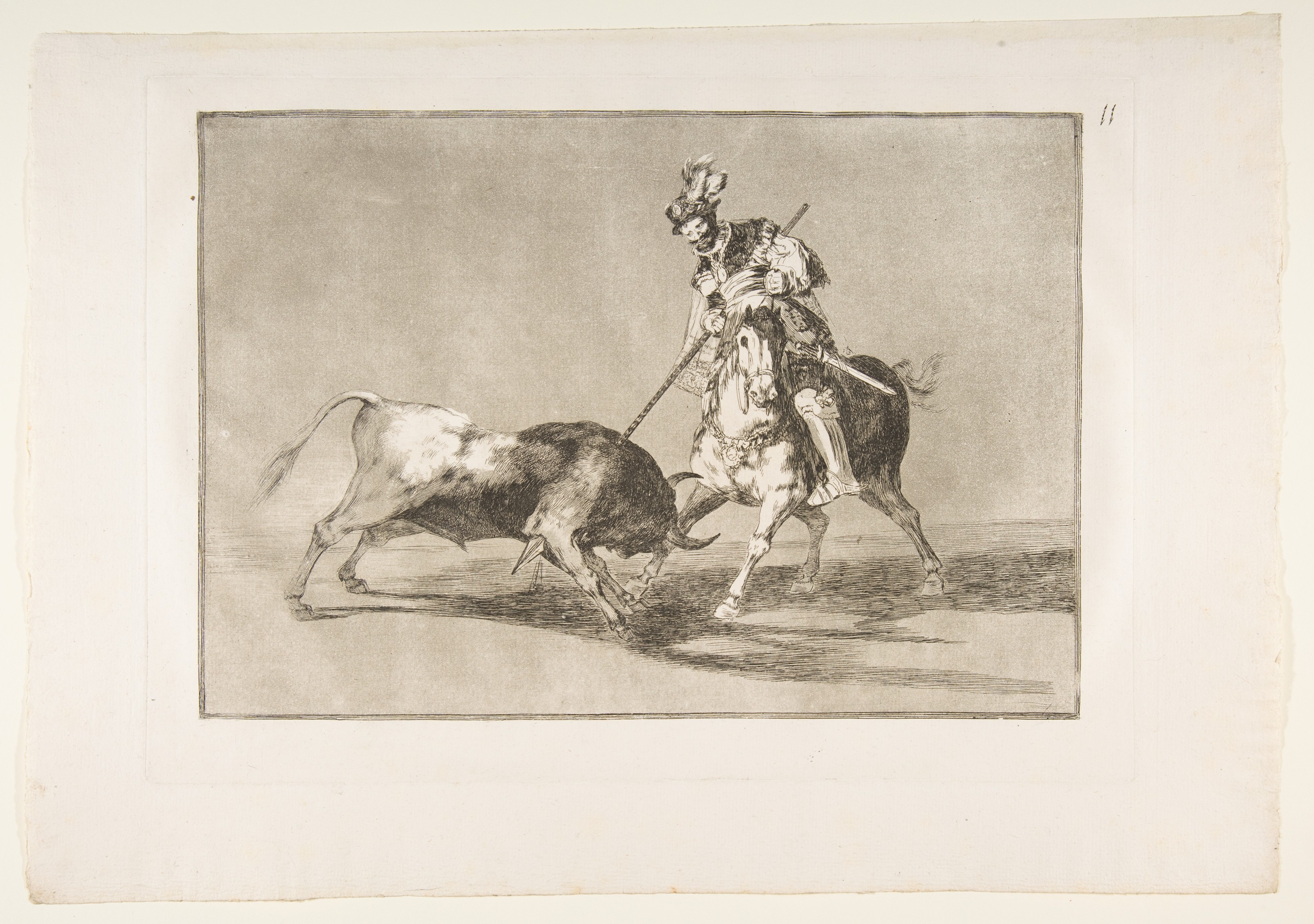 Plate 11 from "La Tauromaquia": The Cid campeador spearing another bull by Goya (Francisco de Goya y Lucientes)