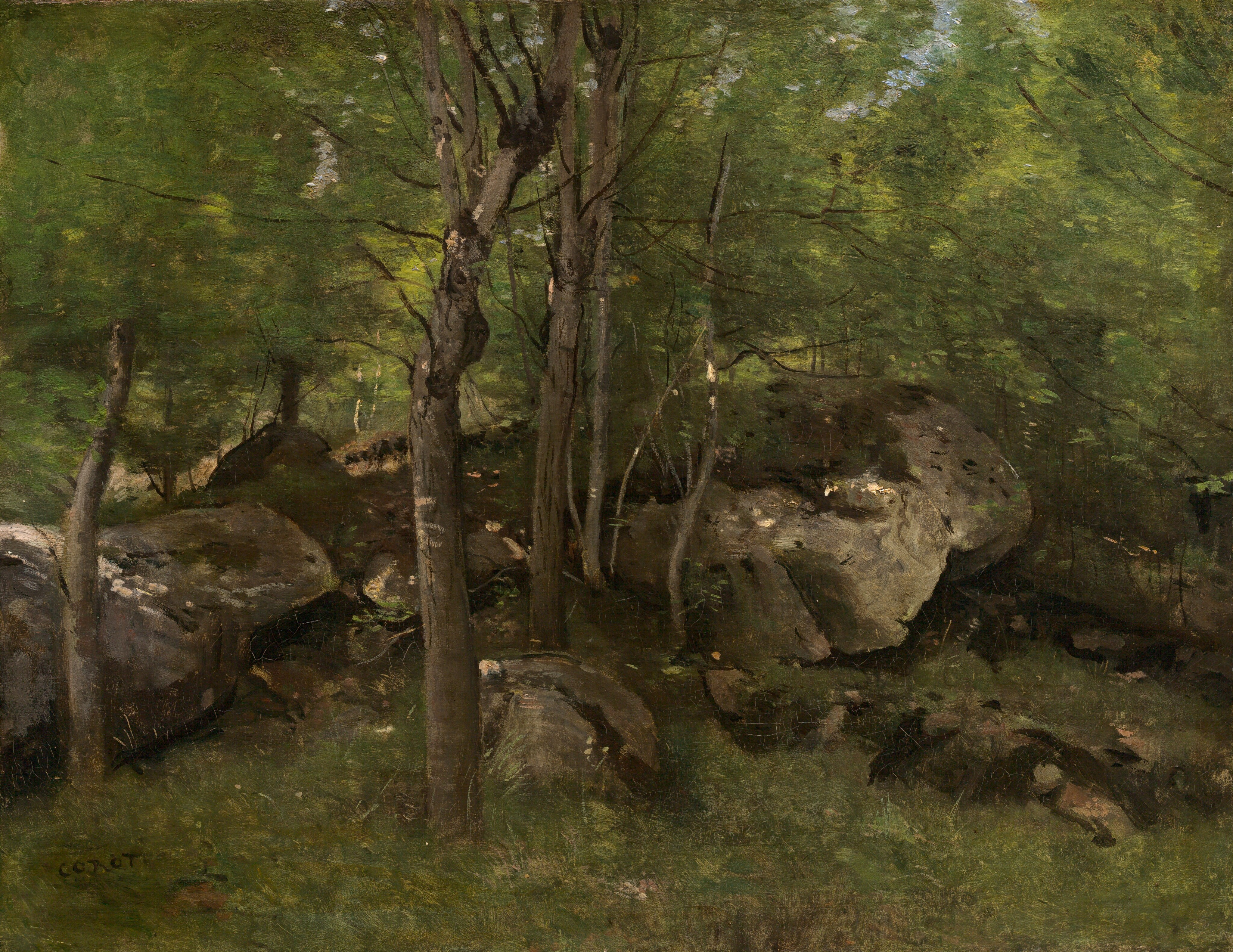 Rocks in the Forest of Fontainebleau by Jean-Baptiste-Camille Corot