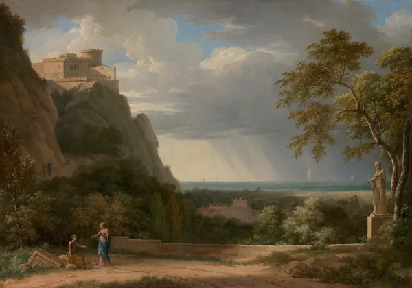 Classical Landscape with Figures and Sculpture by Pierre-Henri de Valenciennes