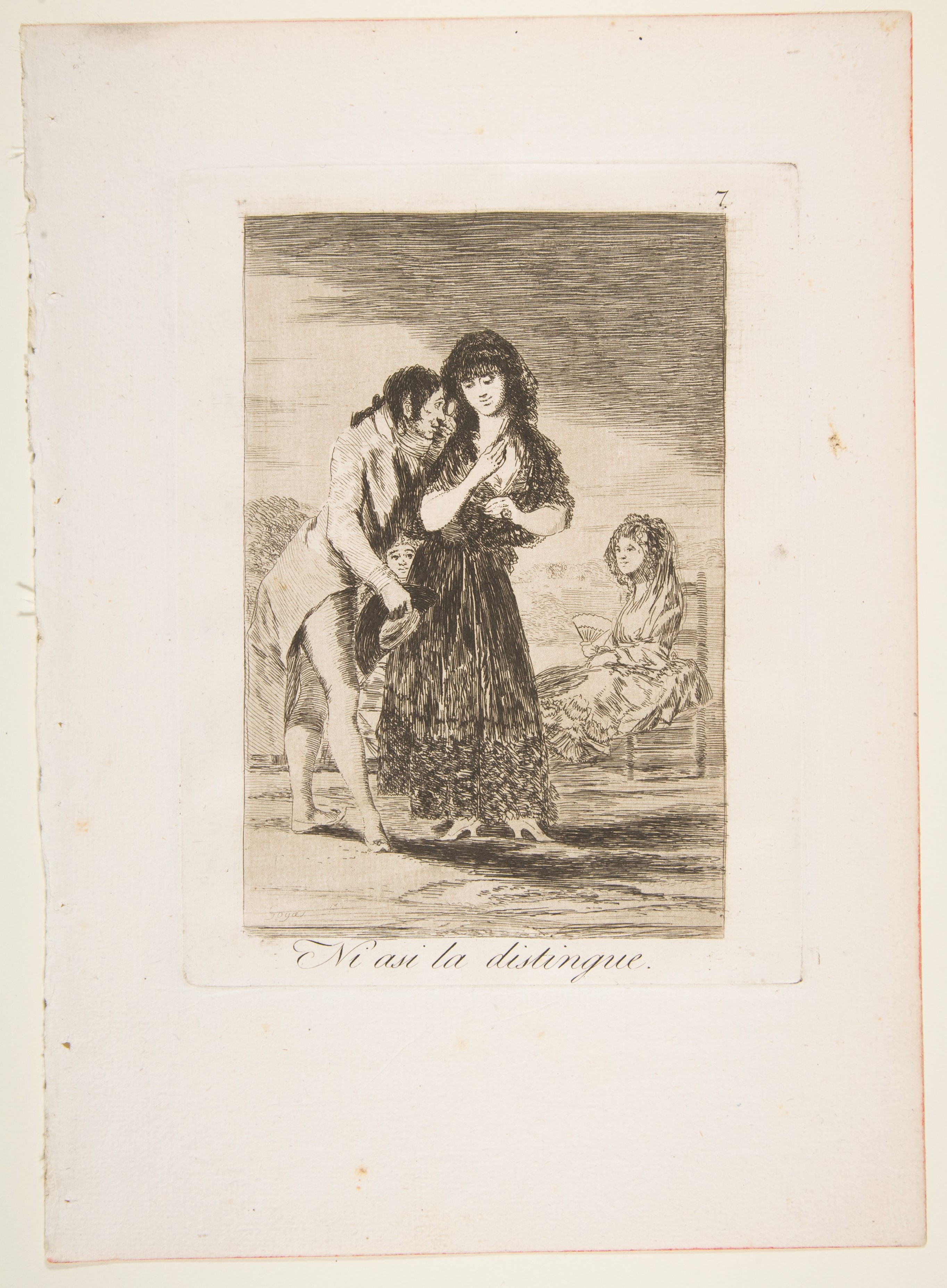 Plate 7 from "Los Caprichos": Even thus he cannot make her out (Ni asi la distingue) by Goya (Francisco de Goya y Lucientes)