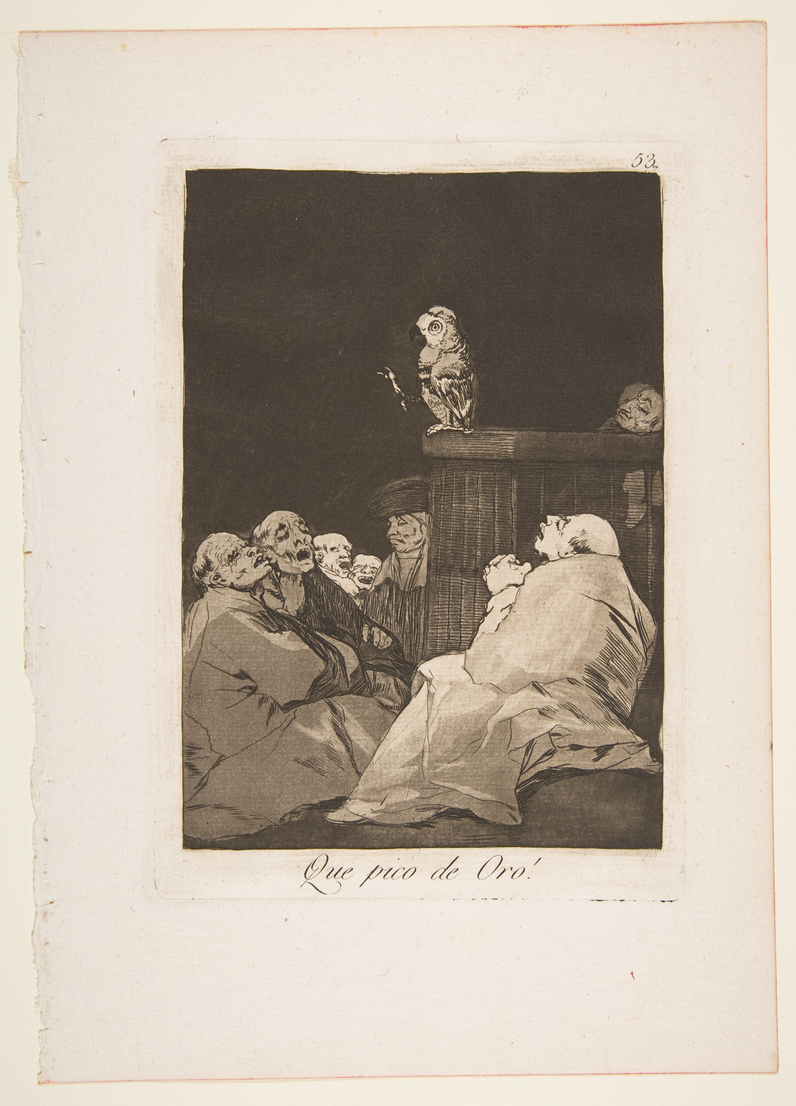 Plate 53 from "Los Caprichos": What a golden beak! (Que pico de Oro!) by Goya (Francisco de Goya y Lucientes)
