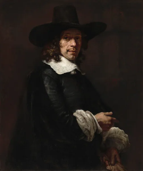 Portrait of a Gentleman with a Tall Hat and Gloves by Rembrandt van Rijn