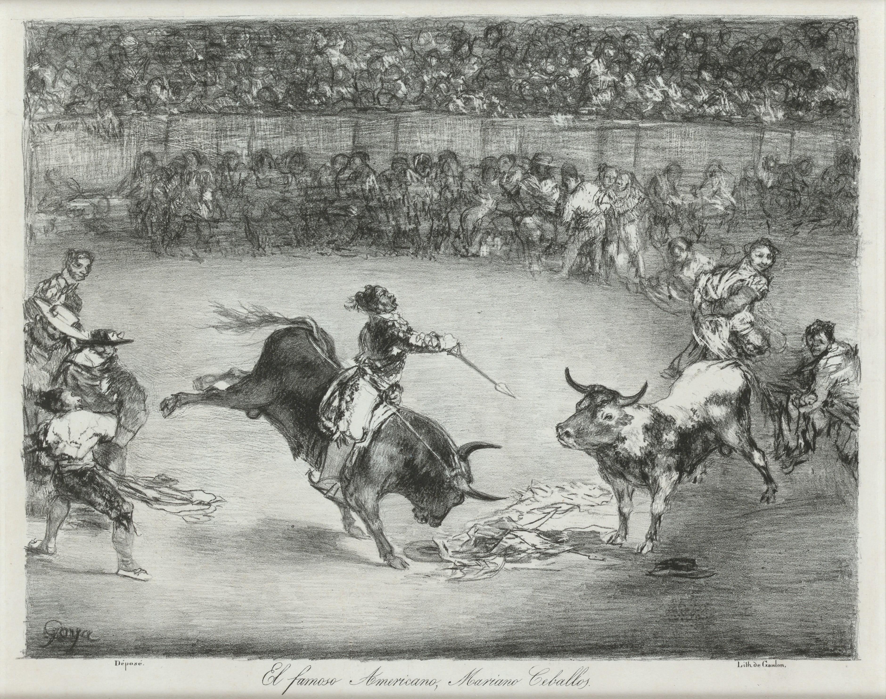 Mariano Ceballos riding a bull, from the 'Bulls of Bordeaux' by Goya (Francisco de Goya y Lucientes)