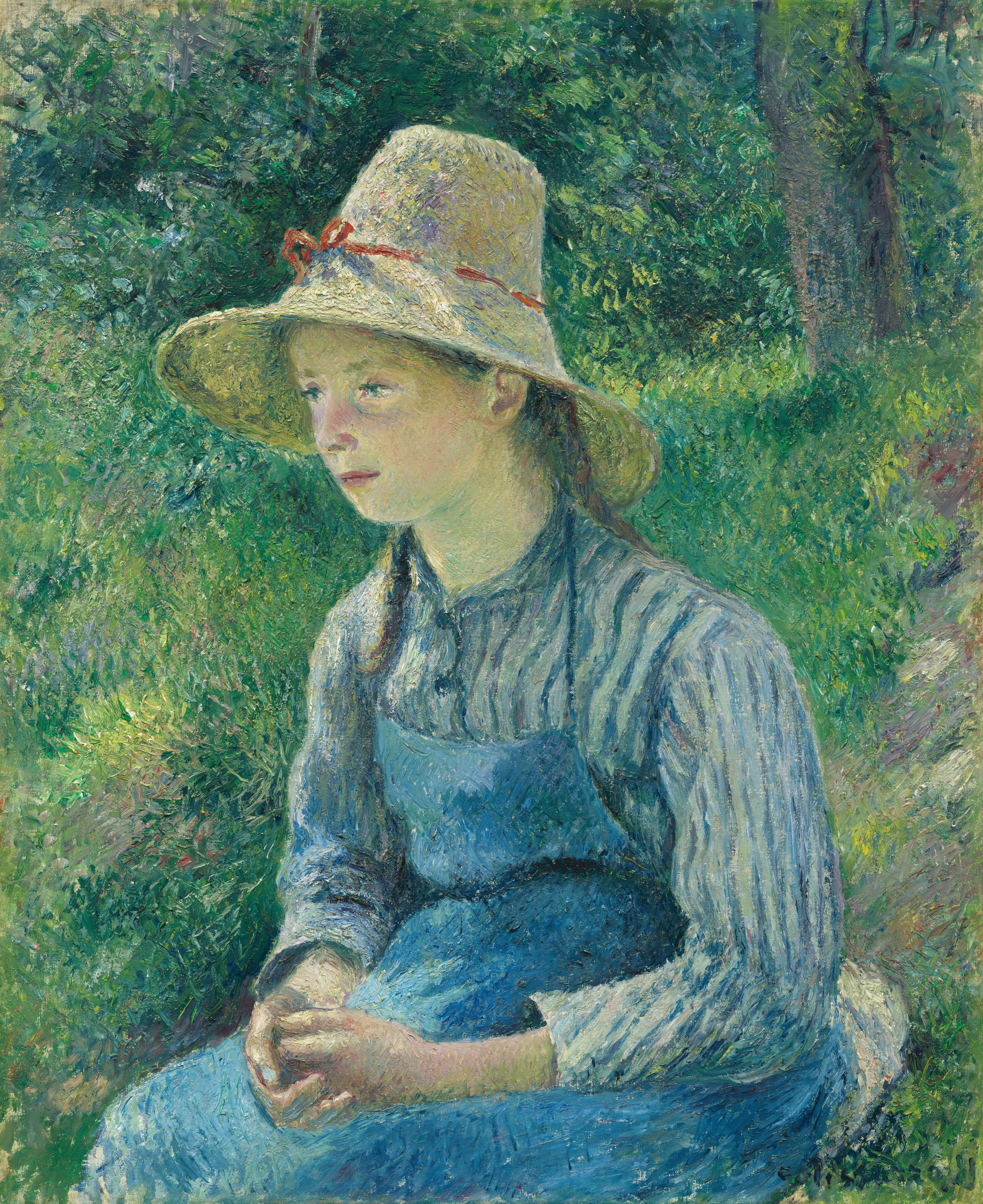 Peasant Girl with a Straw Hat by Camille Pissarro