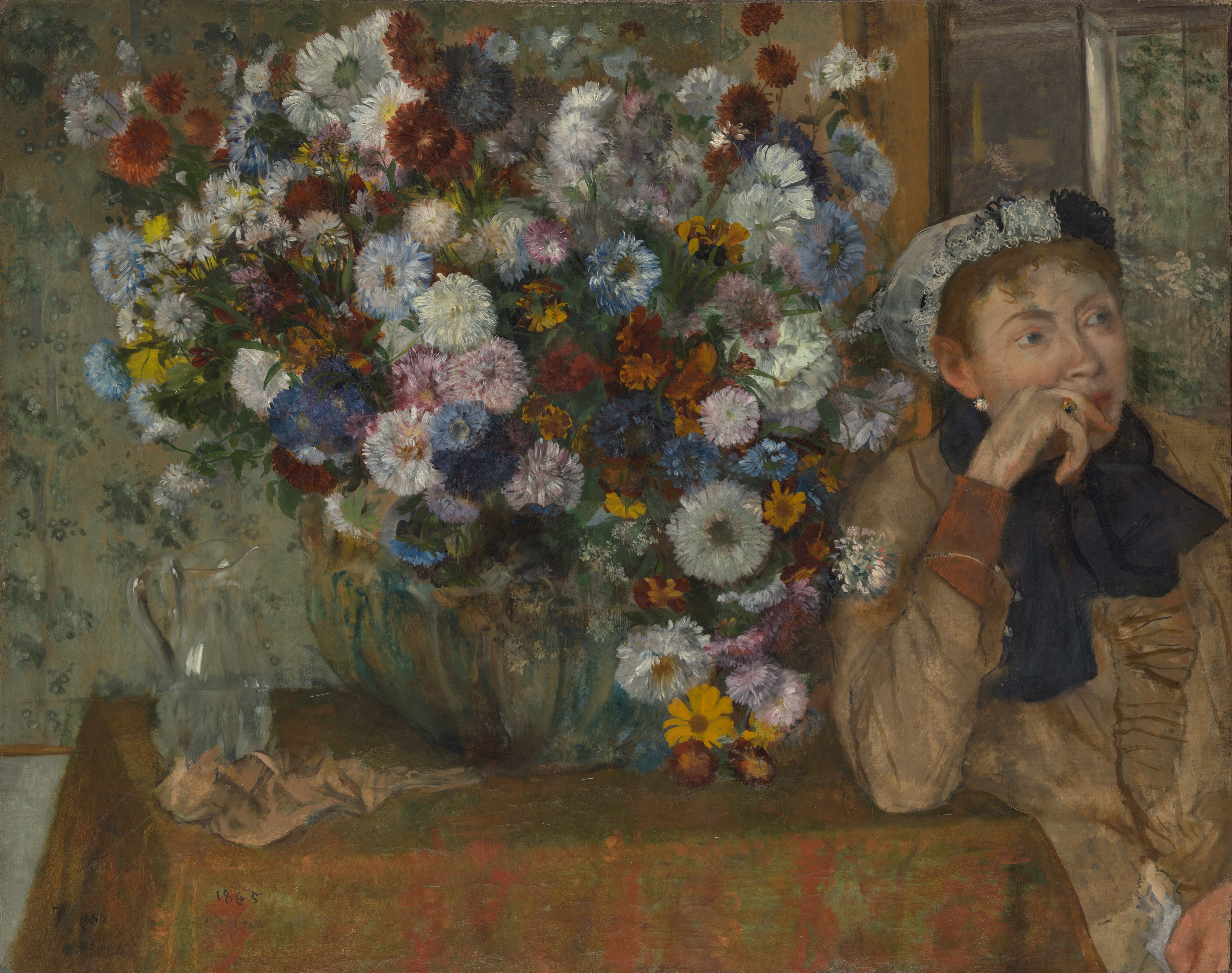 A Woman Seated beside a Vase of Flowers (Madame Paul Valpinçon?) by Edgar Degas