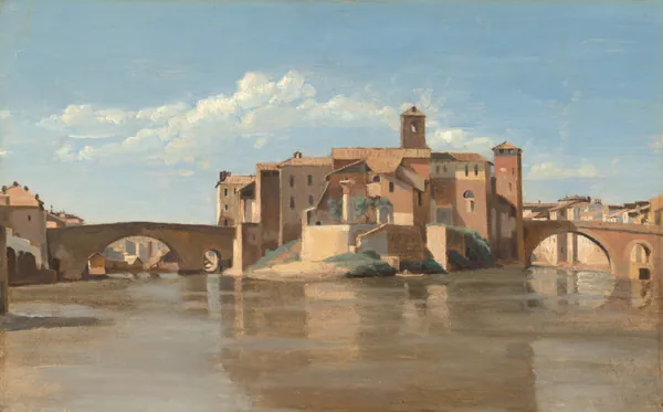 The Island and Bridge of San Bartolomeo, Rome by Jean-Baptiste-Camille Corot
