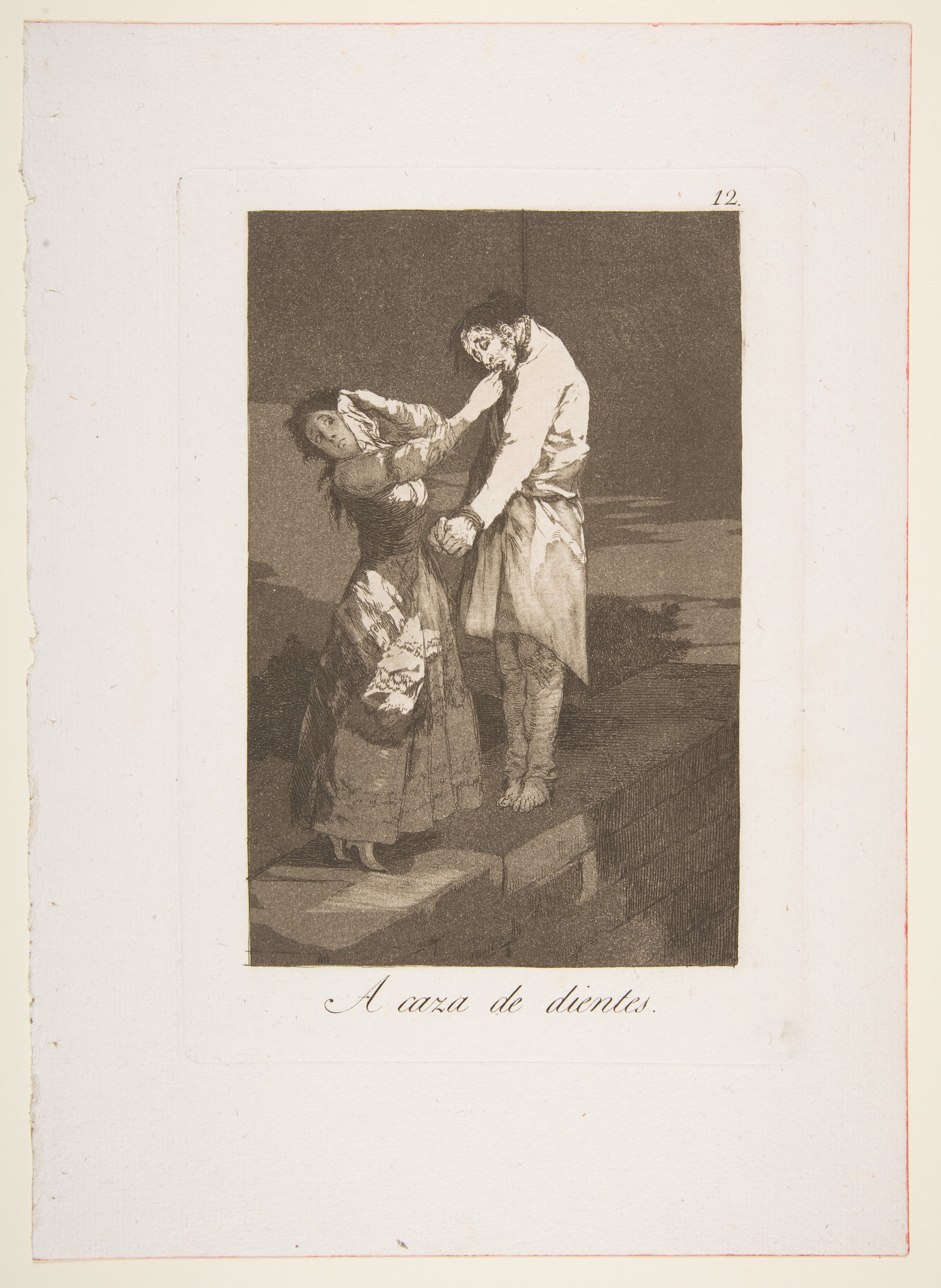 Plate 12 from "Los Caprichos": Out hunting for teeth (A caza de dientes) by Goya (Francisco de Goya y Lucientes)