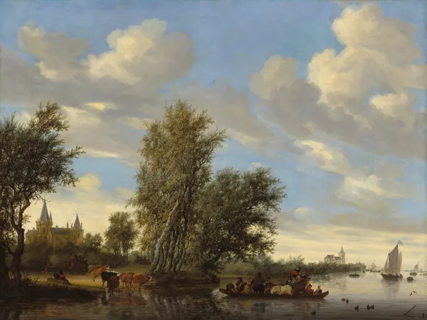 River Landscape with Ferry by Salomon van Ruysdael