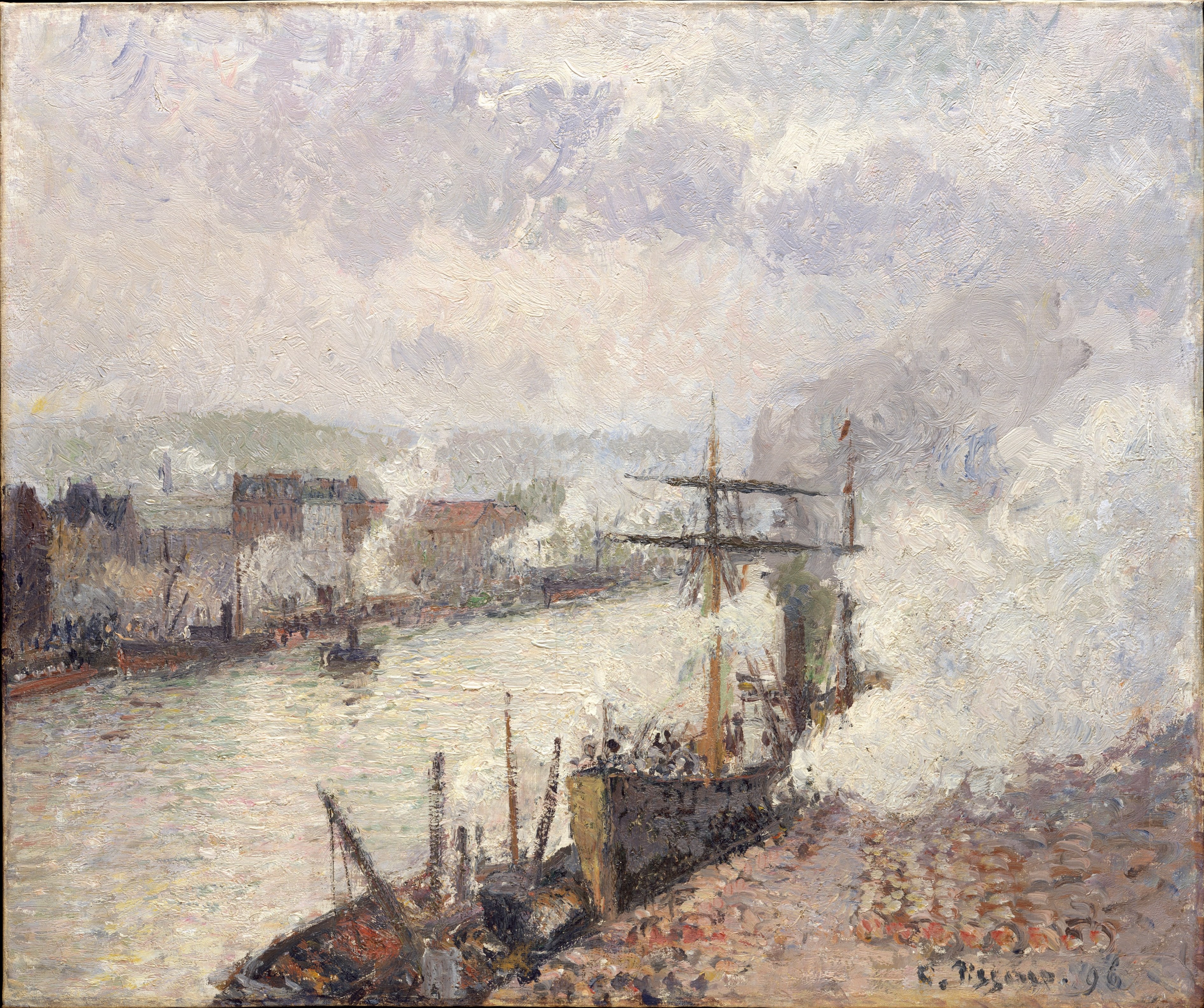 Steamboats in the Port of Rouen by Camille Pissarro
