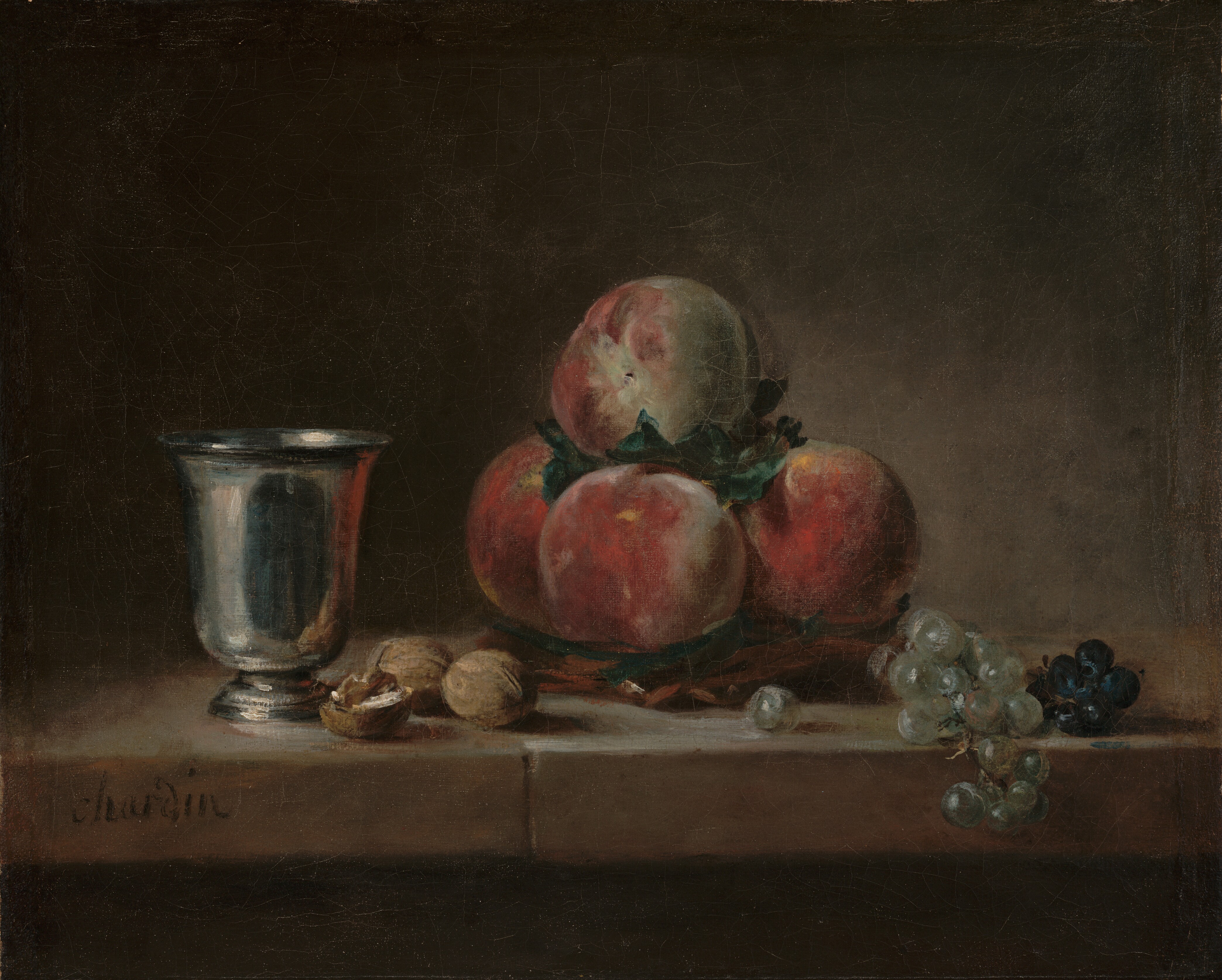 Still Life with Peaches, a Silver Goblet, Grapes, and Walnuts by Jean-Siméon Chardin