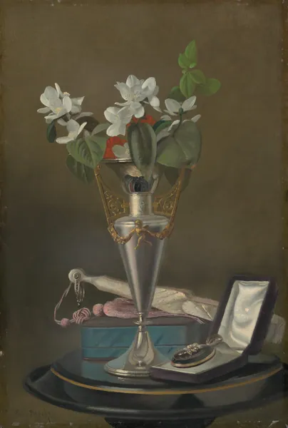 Still Life with Fan and Pendant by Samuel Marsden Brookes