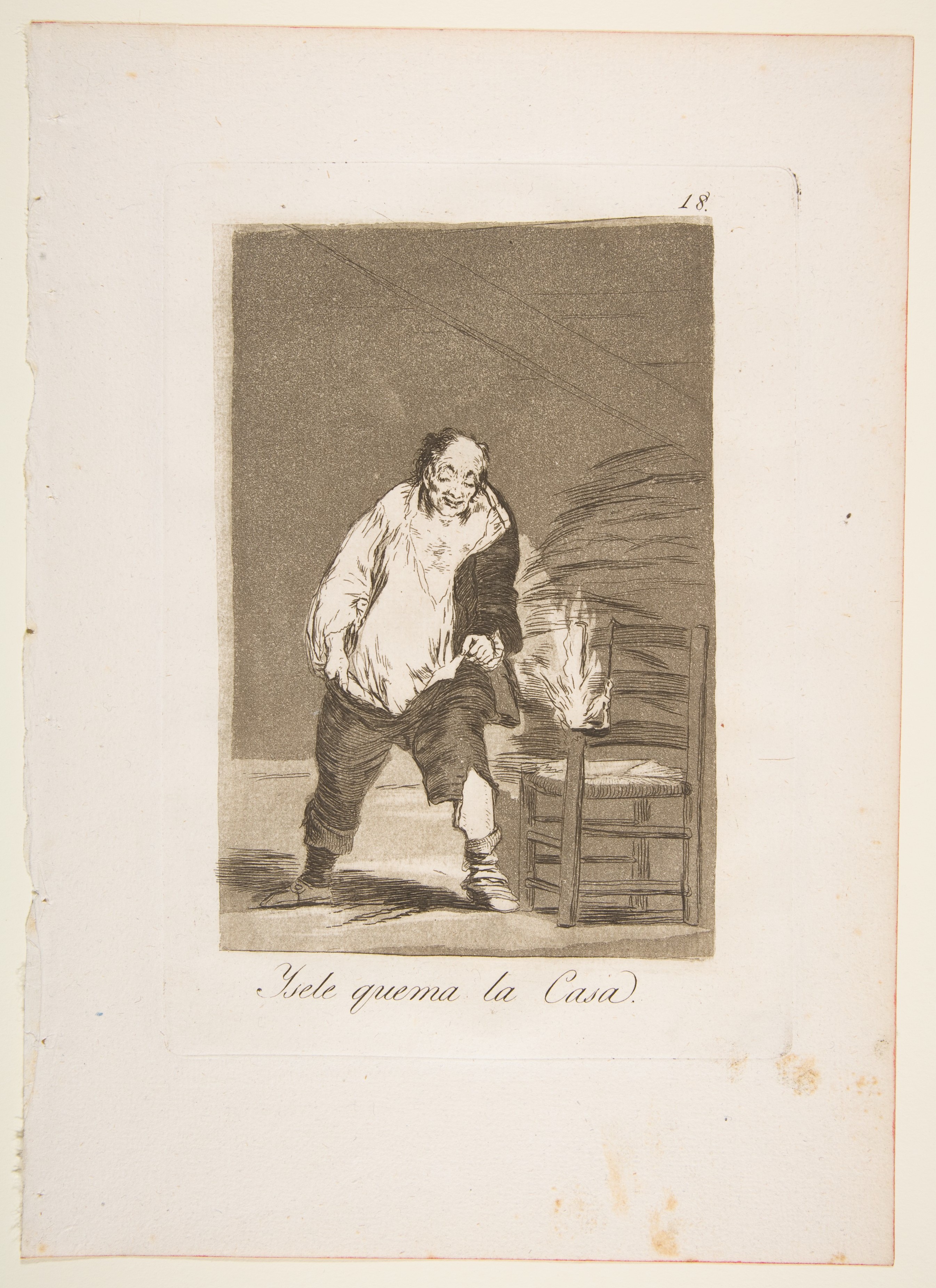 Plate 18 from "Los Caprichos": And his house is on fire (Ysele quema la Casa) by Goya (Francisco de Goya y Lucientes)