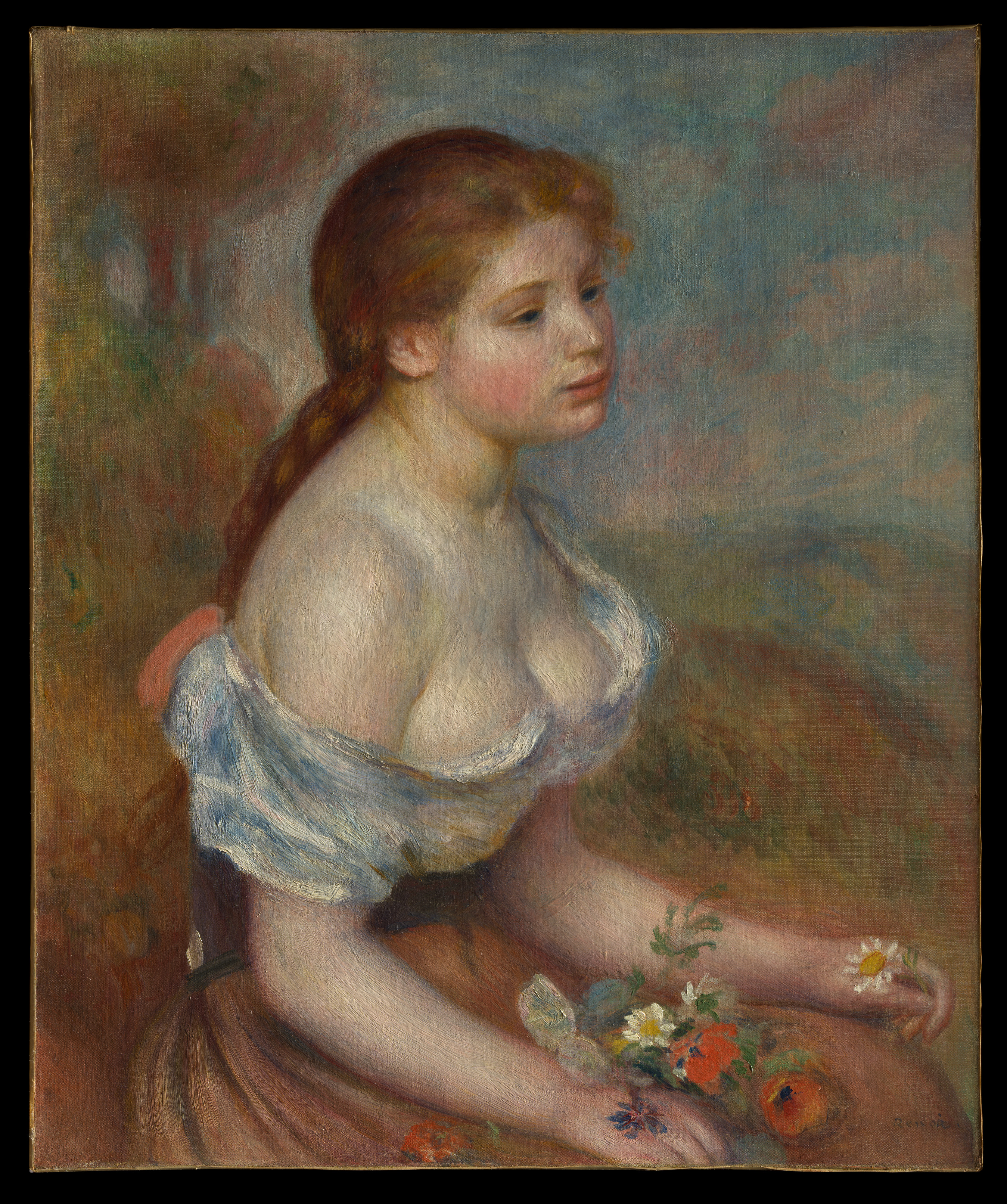 A Young Girl with Daisies by Auguste Renoir