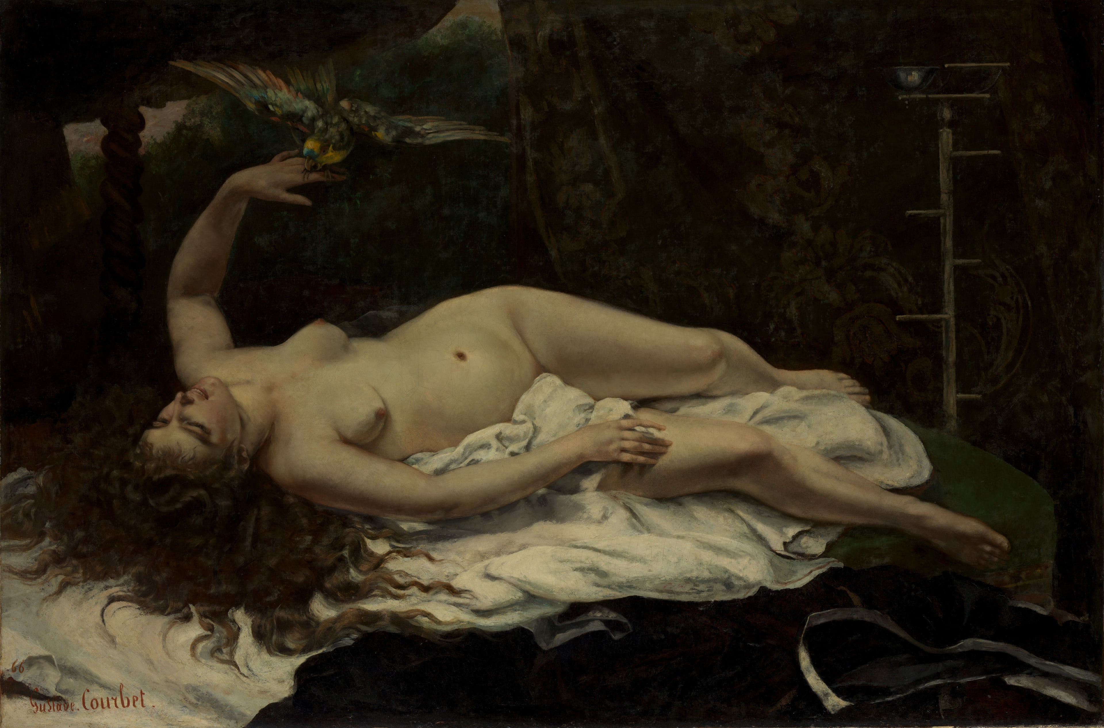 Woman with a Parrot by Gustave Courbet