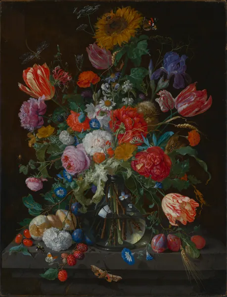 Glass Vase with Flowers and Fruit by Jan Davidsz. de Heem