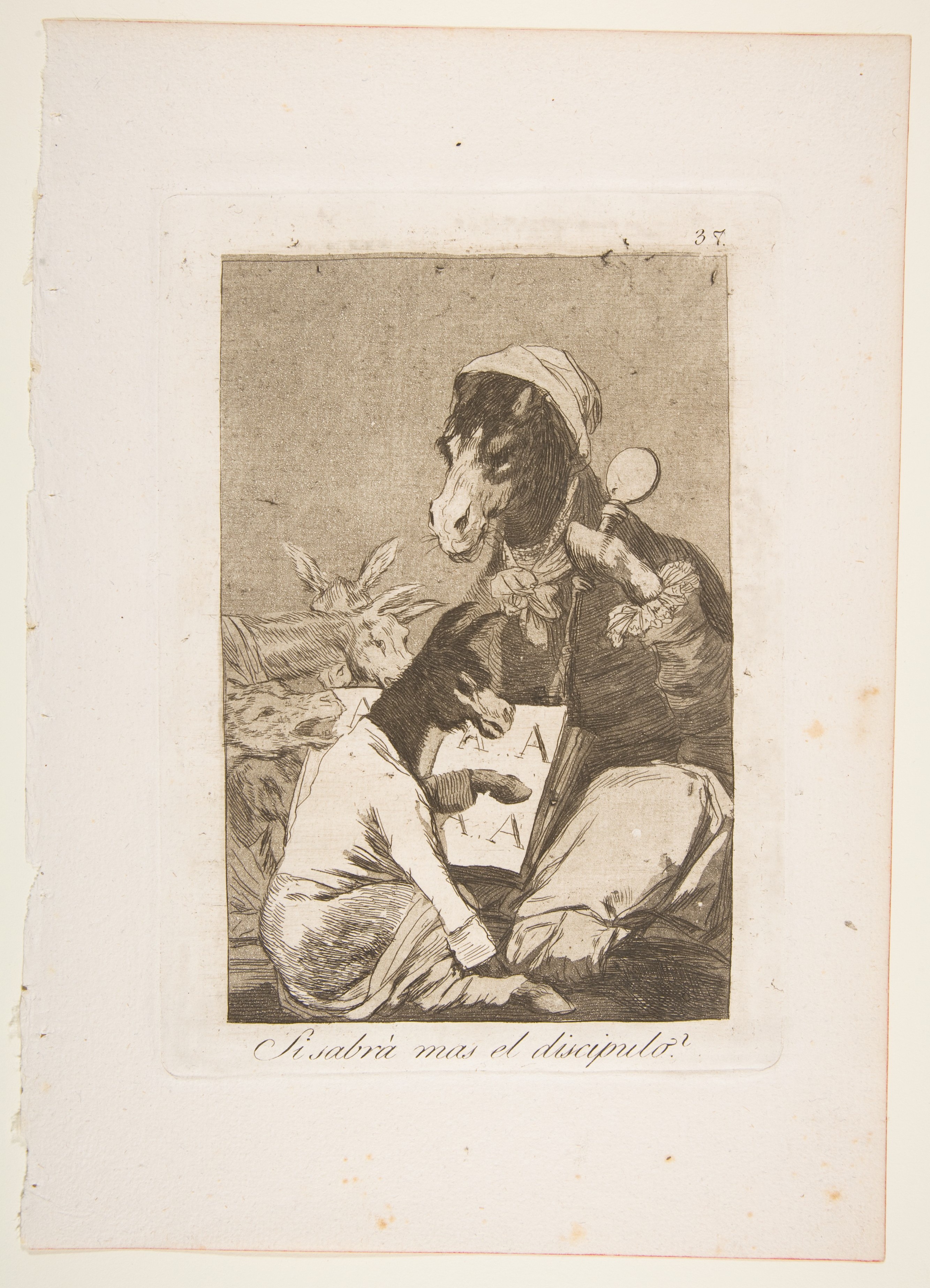 Plate 37 from "Los Caprichos": Might not the pupil know more? (Si Sabrá mas el discipulo?) by Goya (Francisco de Goya y Lucientes)