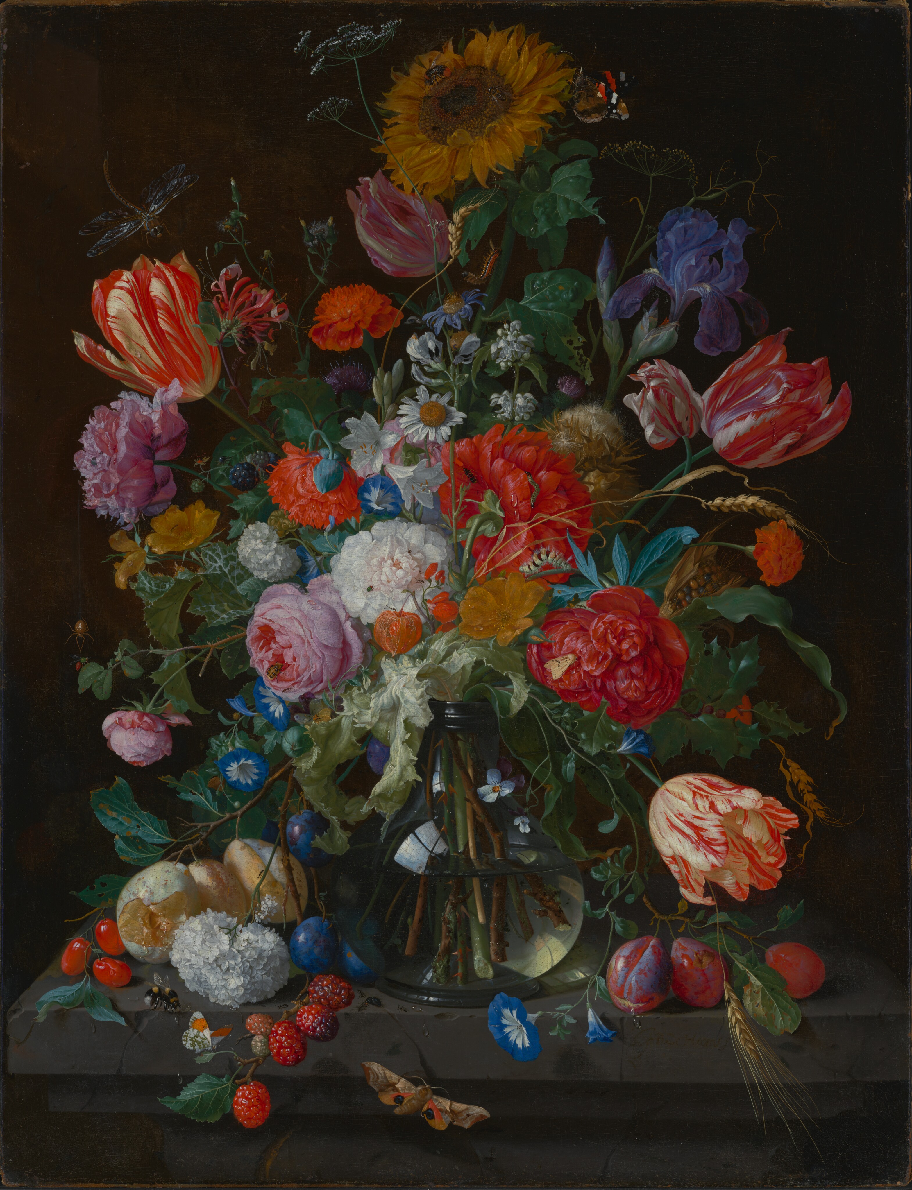 Glass Vase with Flowers and Fruit by Jan Davidsz. de Heem