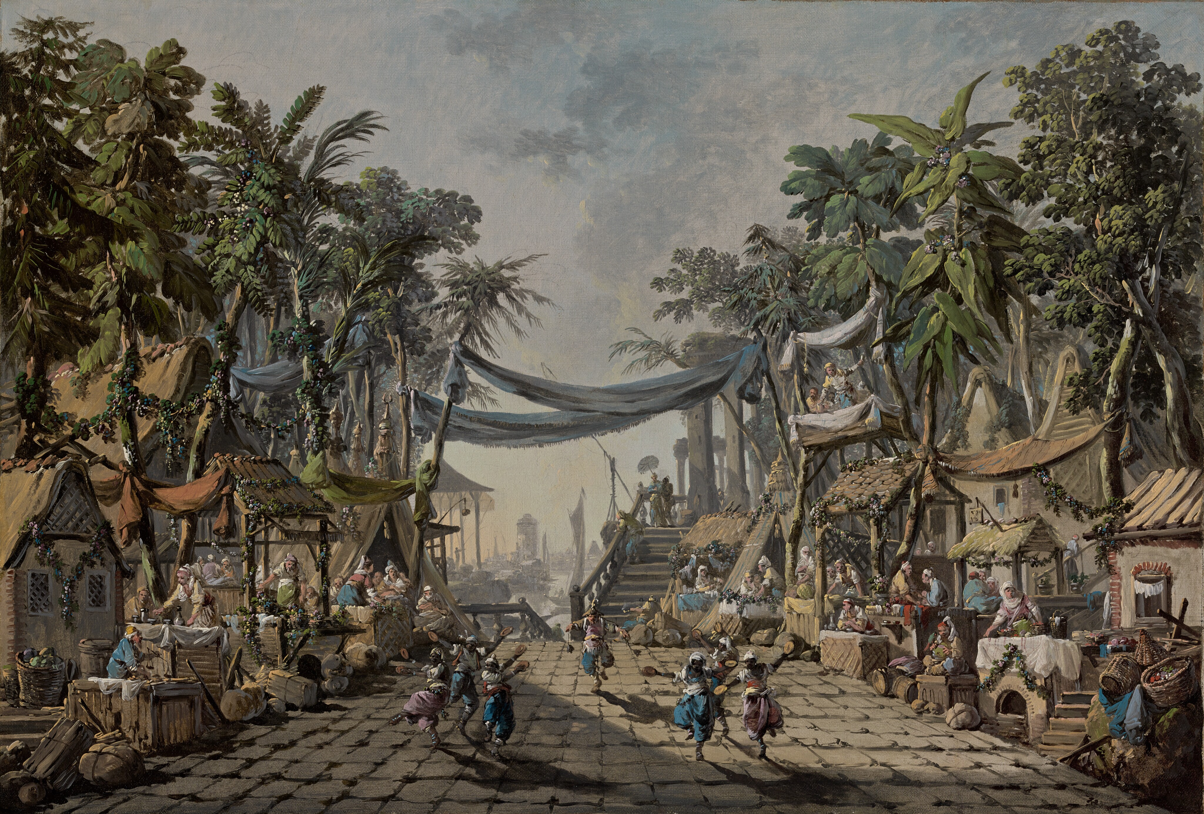 Market Scene in an Imaginary Oriental Port by Jean-Baptiste Pillement