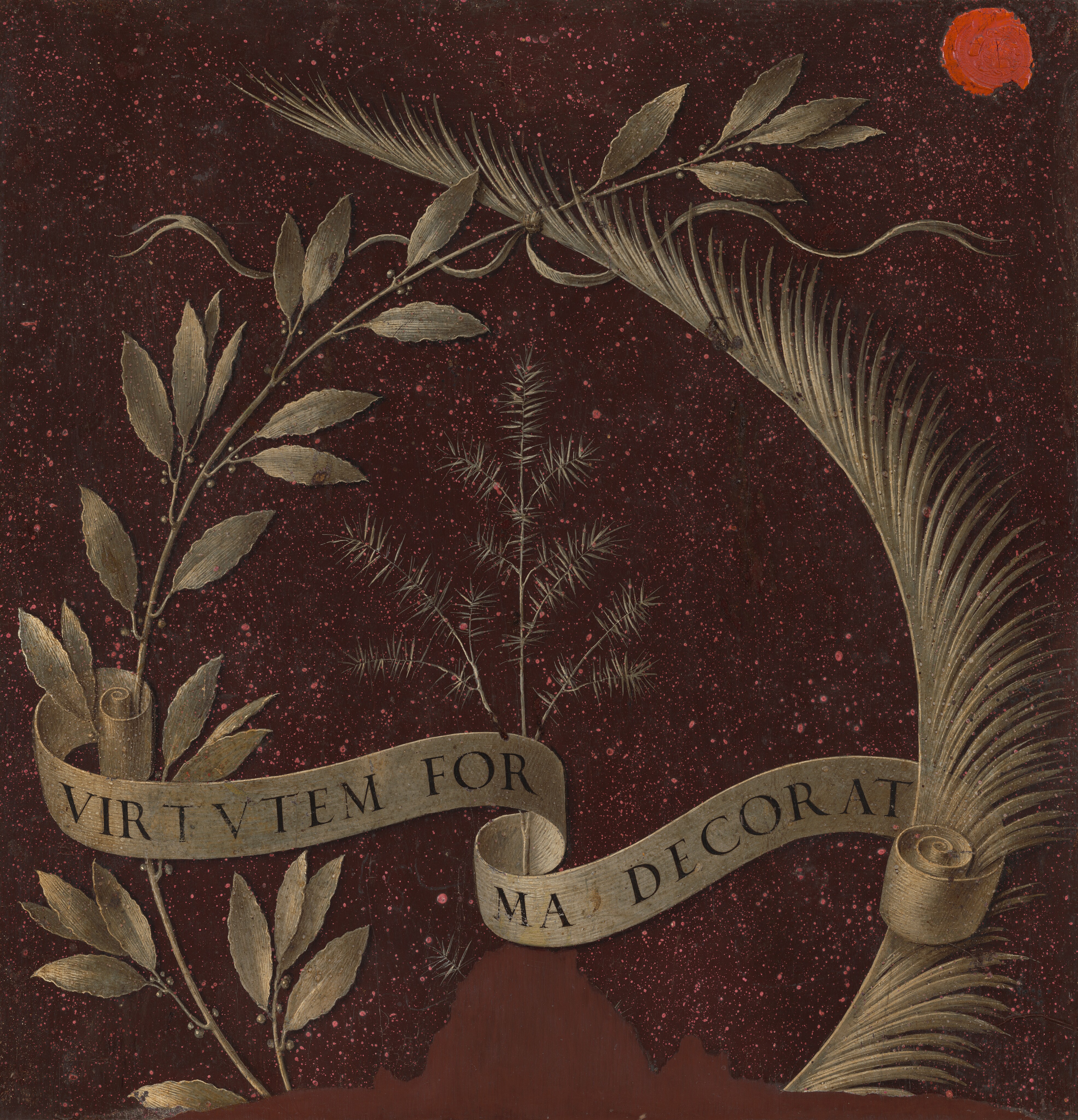 Wreath of Laurel, Palm, and Juniper with a Scroll inscribed Virtutem Forma Decorat [reverse] by Leonardo da Vinci