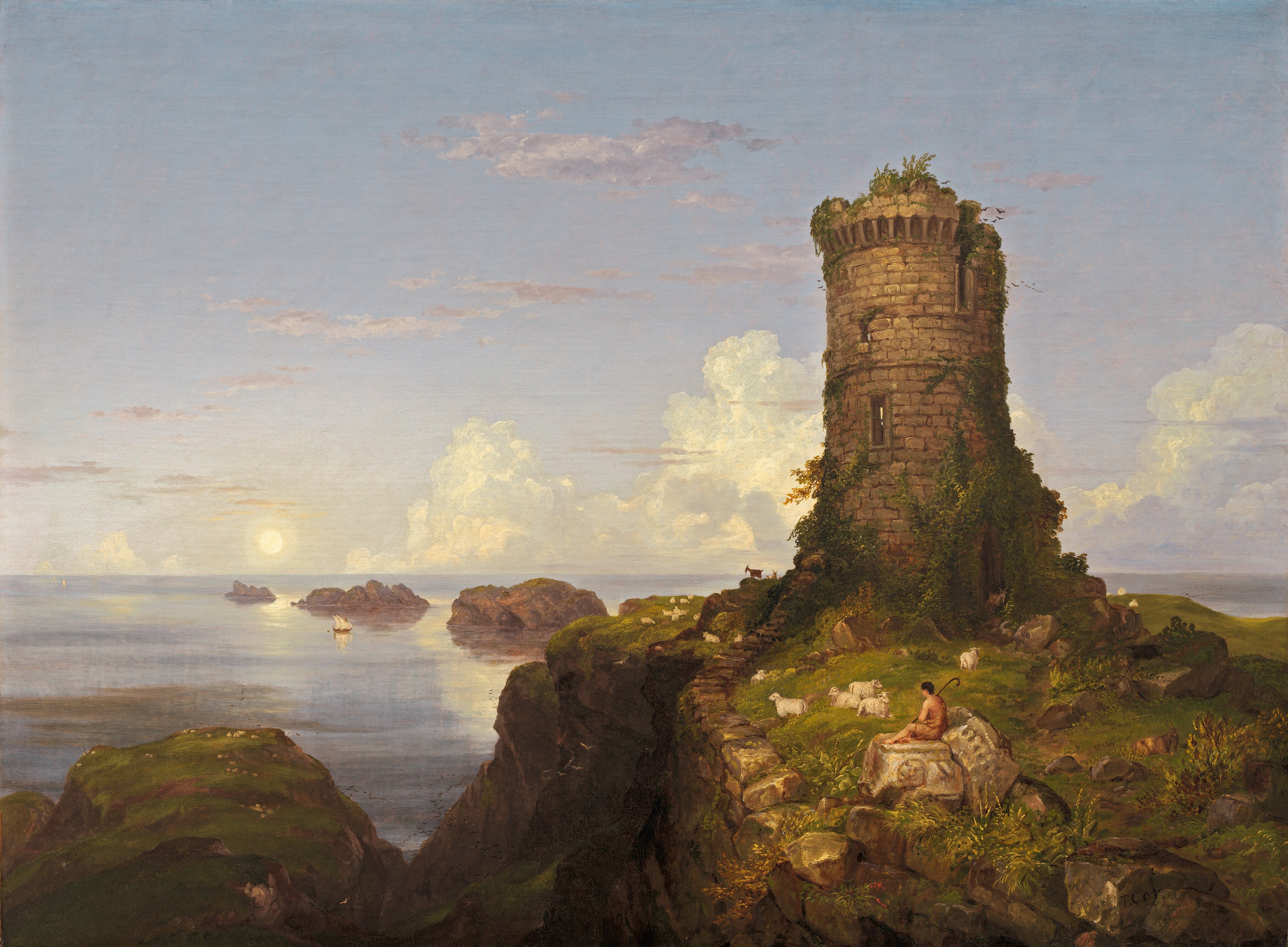 Italian Coast Scene with Ruined Tower by Thomas Cole