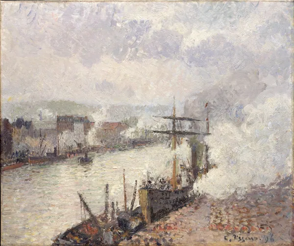 Steamboats in the Port of Rouen by Camille Pissarro