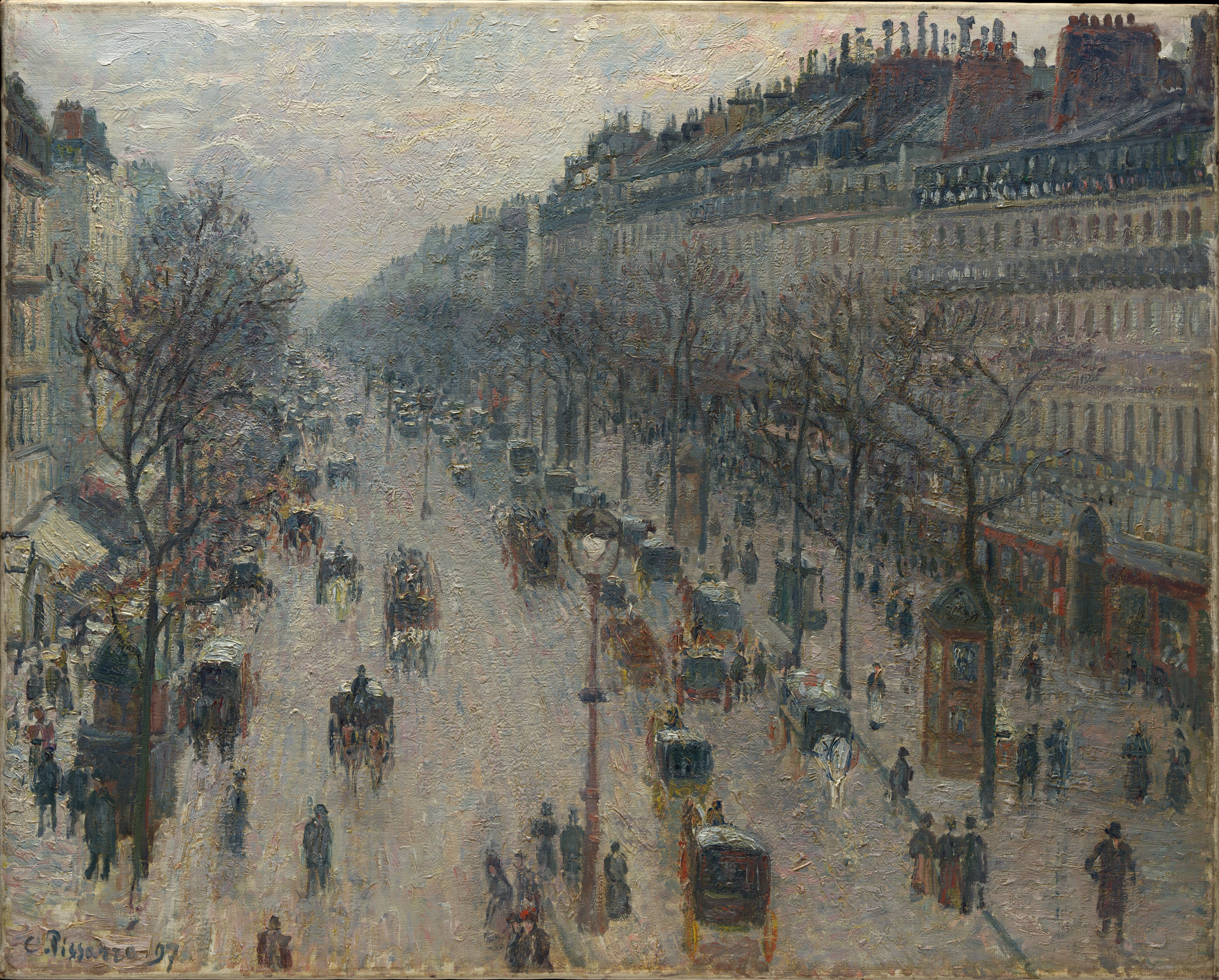 The Boulevard Montmartre on a Winter Morning by Camille Pissarro