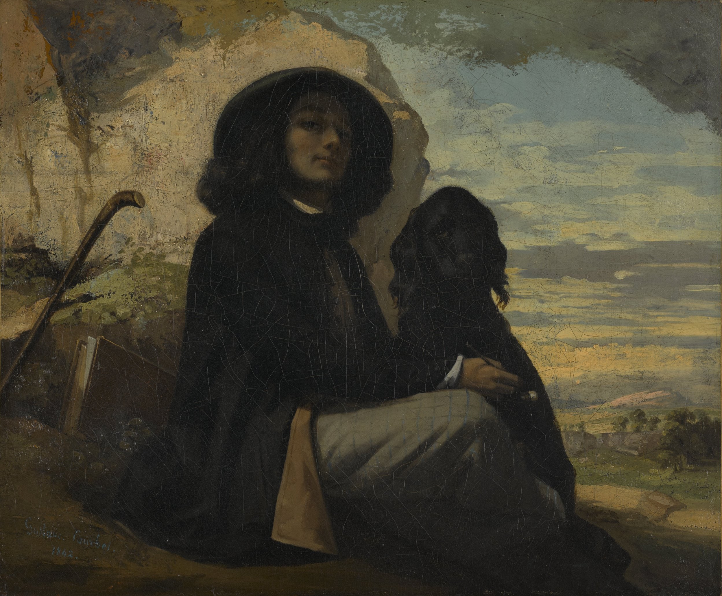 Autoportrait dit Courbet au chien noir by Courbet, Gustave