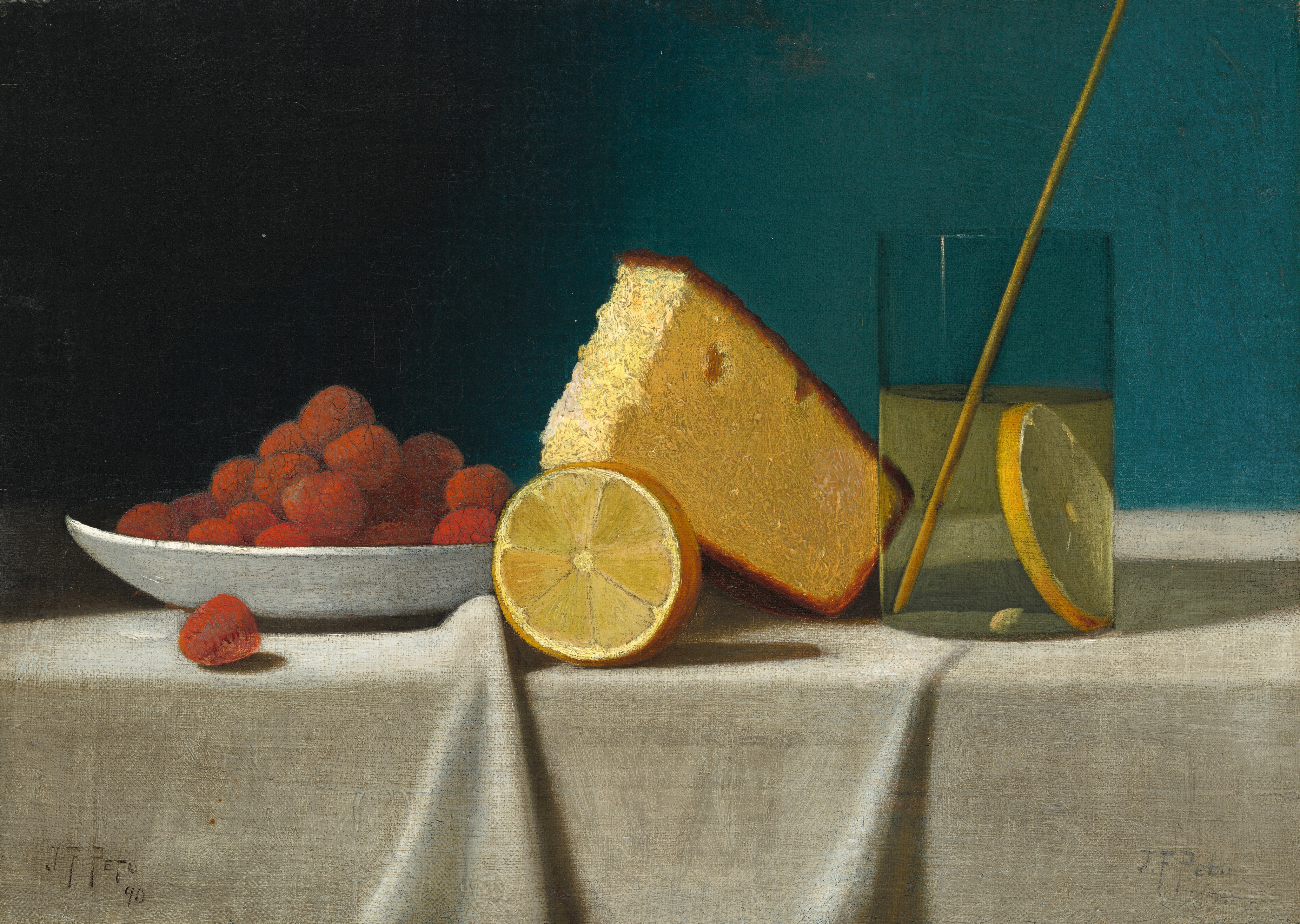 Still Life with Cake, Lemon, Strawberries, and Glass by John Frederick Peto
