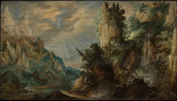 A Mountainous Landscape with a Waterfall by Kerstiaen de Keuninck