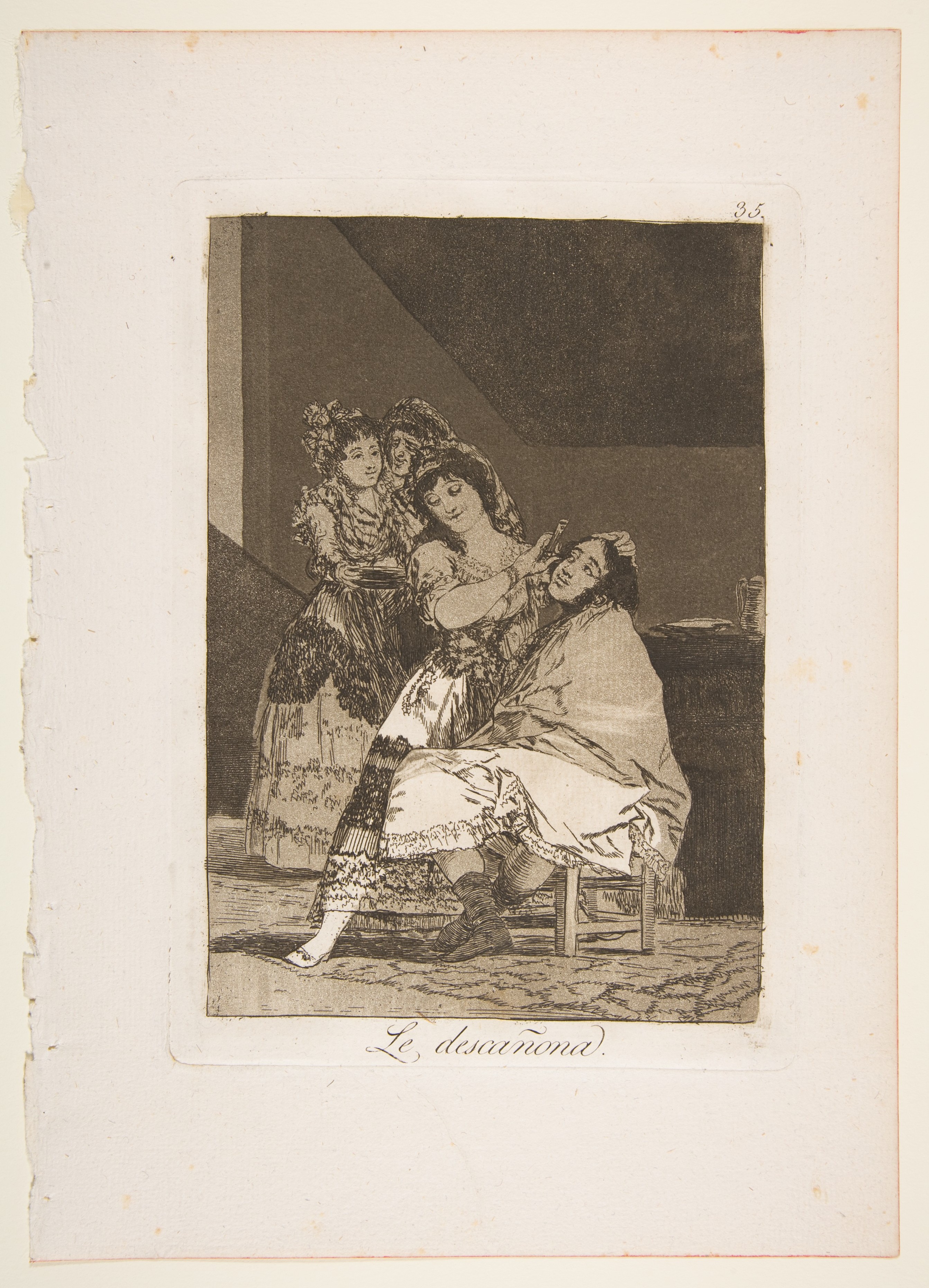Plate 35 from "Los Caprichos": She fleeces him (Le descañona) by Goya (Francisco de Goya y Lucientes)