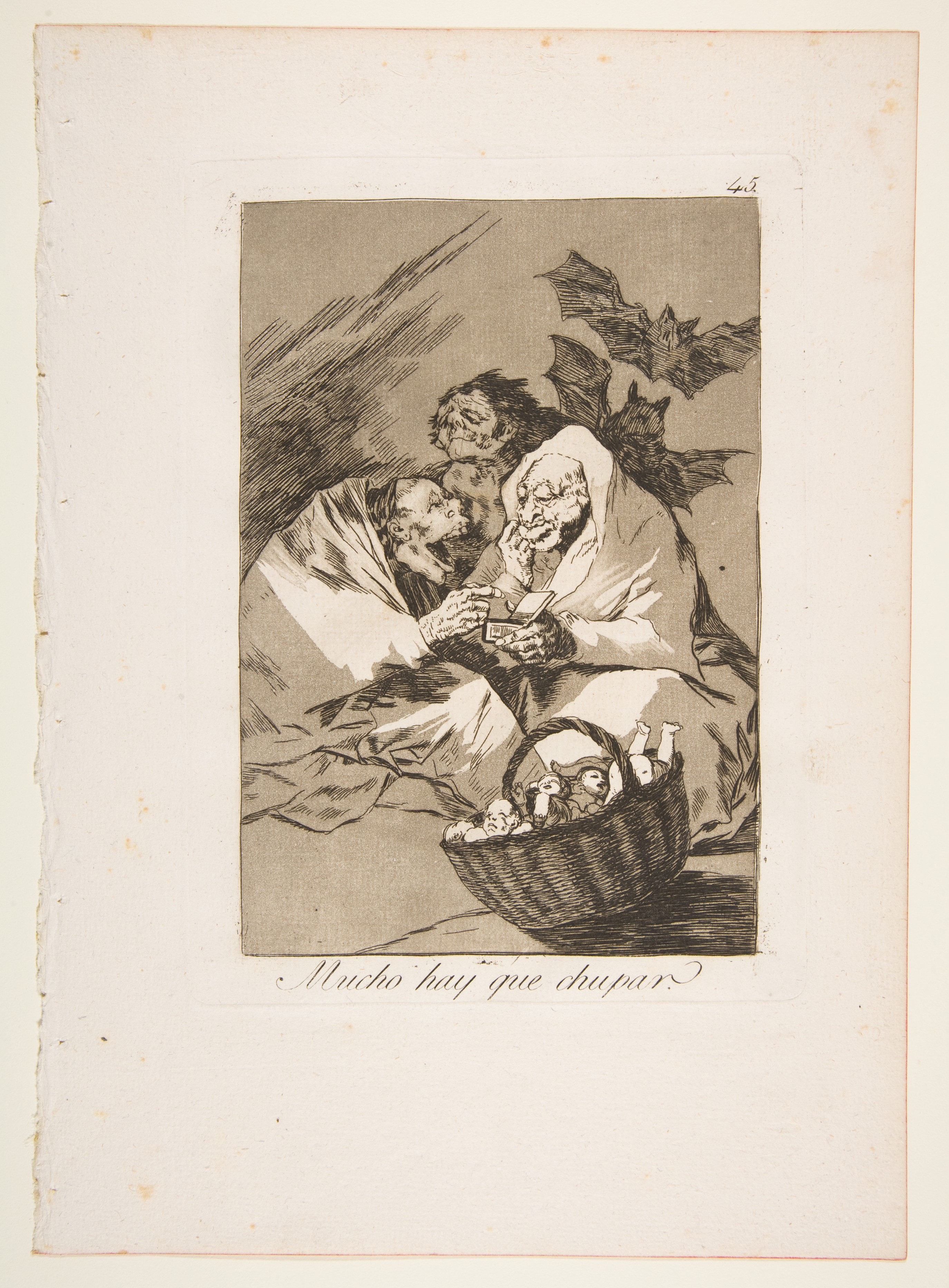 Plate 45 from "Los Caprichos": There is Plenty to Suck (Mucho hay que chupar) by Goya (Francisco de Goya y Lucientes)