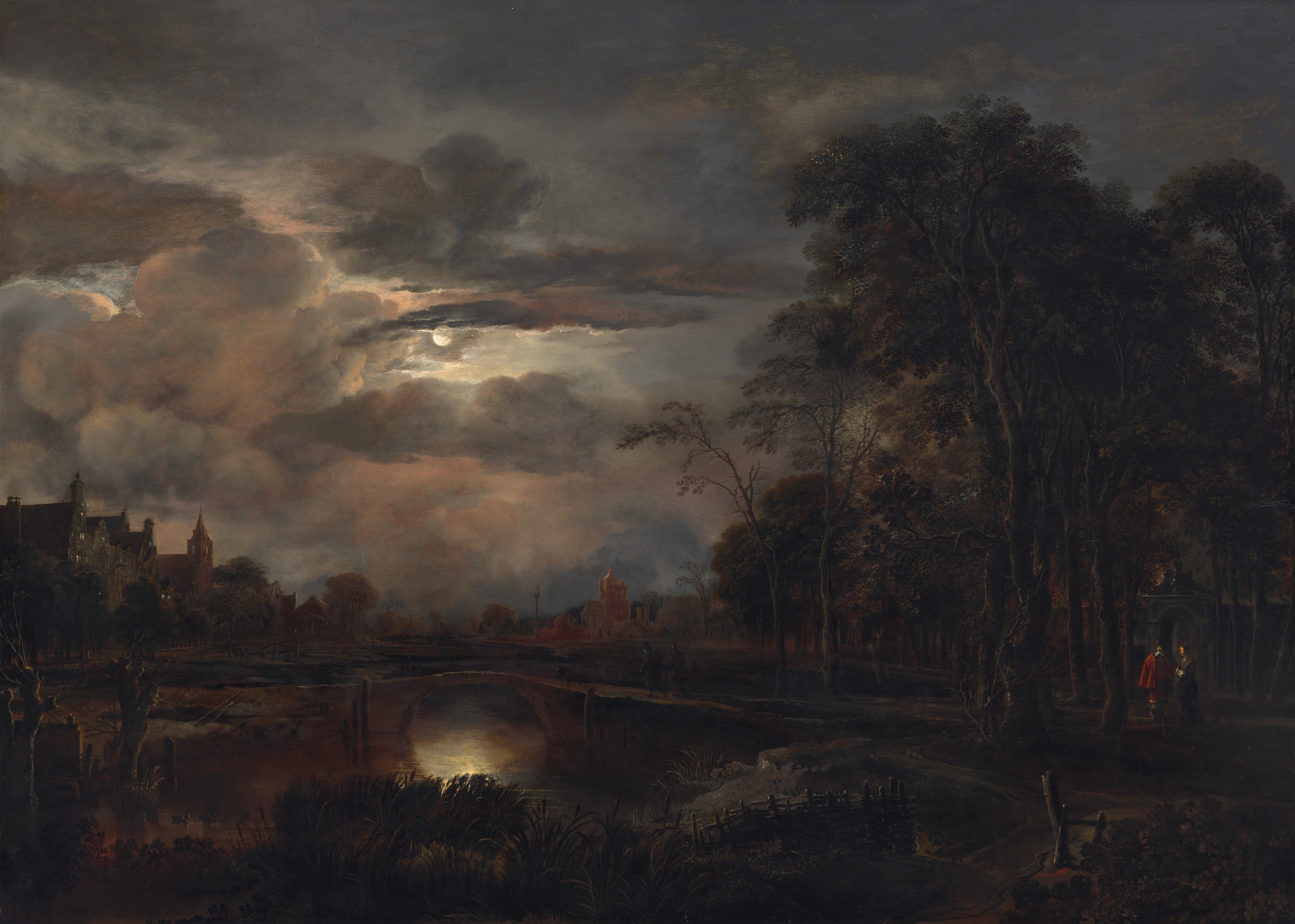 Moonlit Landscape with Bridge by Aert van der Neer