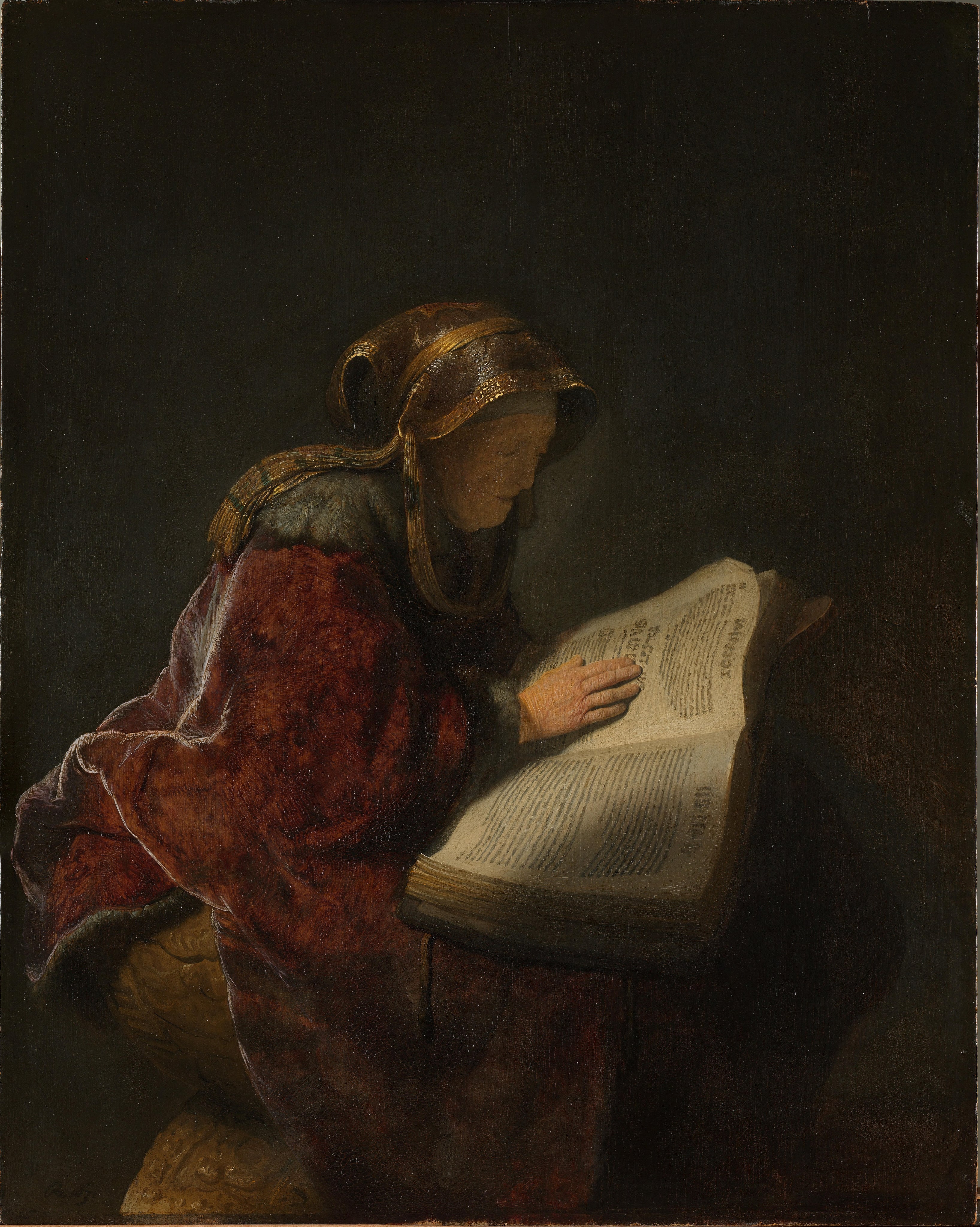 An Old Woman Reading, Probably the Prophetess Hannah by Rembrandt van Rijn