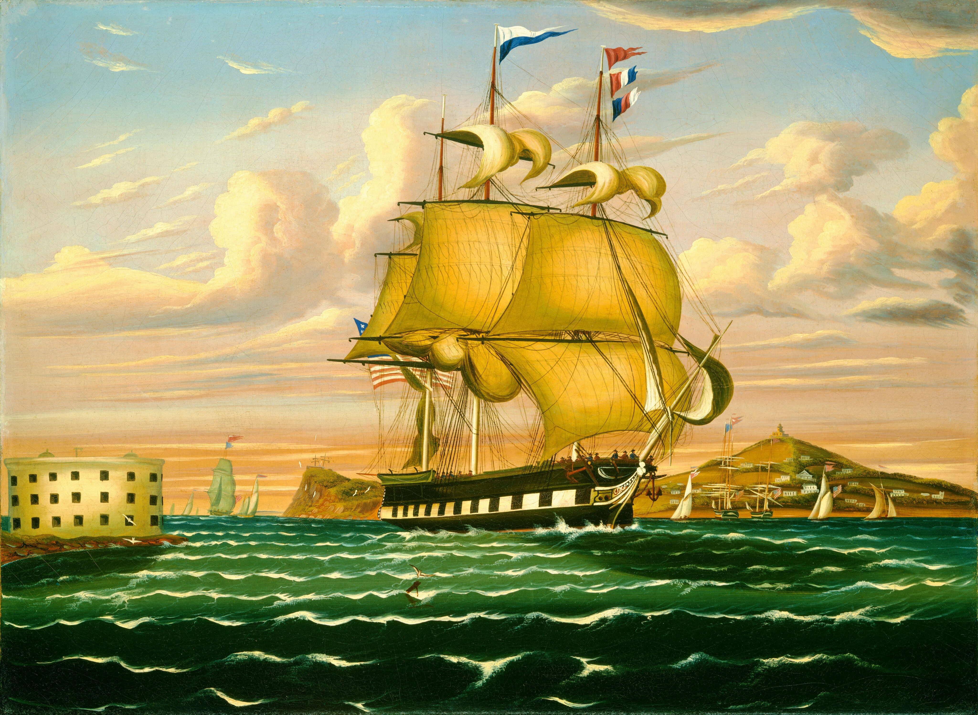 Packet Ship Passing Castle Williams, New York Harbor by Thomas Chambers