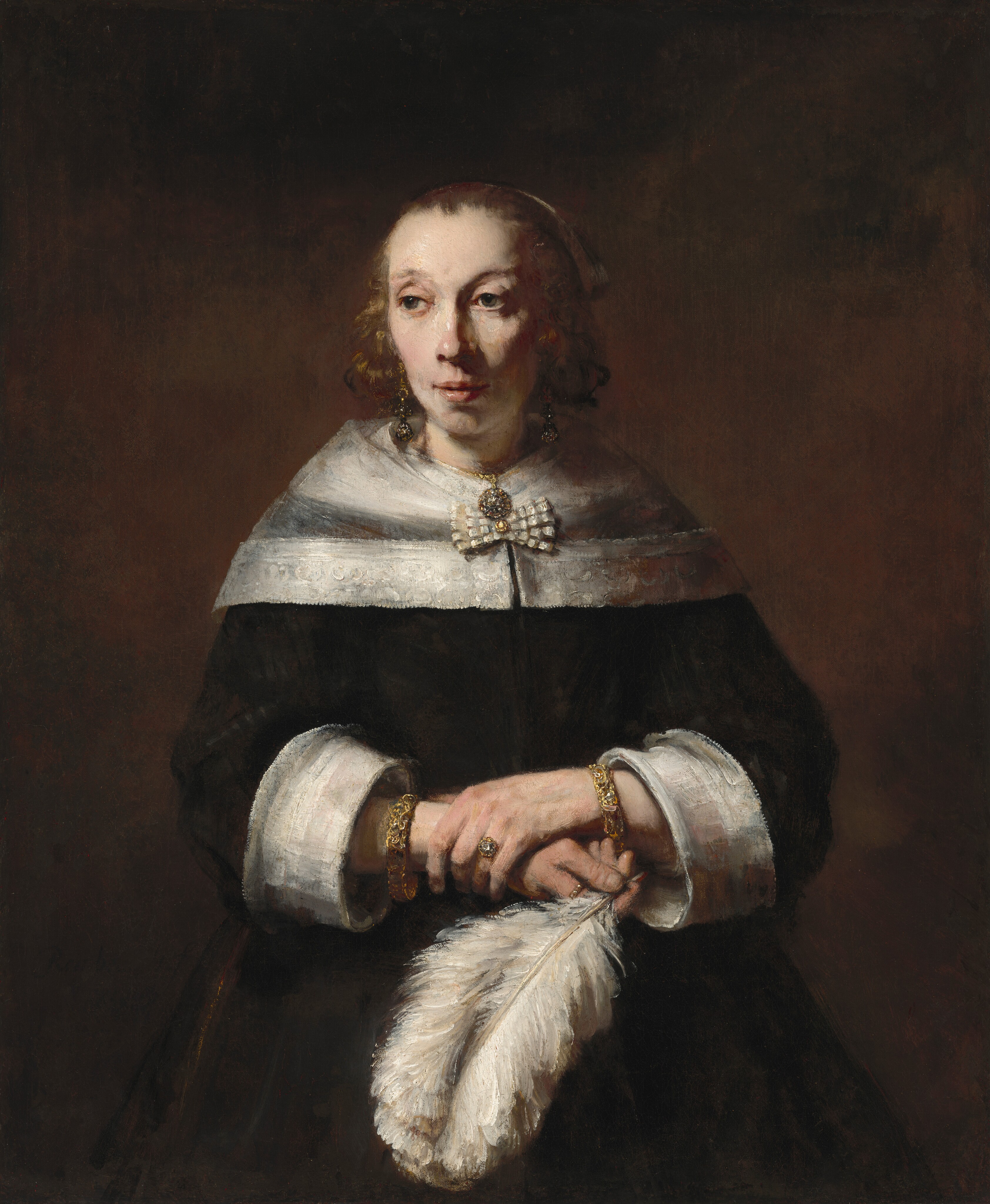 Portrait of a Lady with an Ostrich-Feather Fan by Rembrandt van Rijn